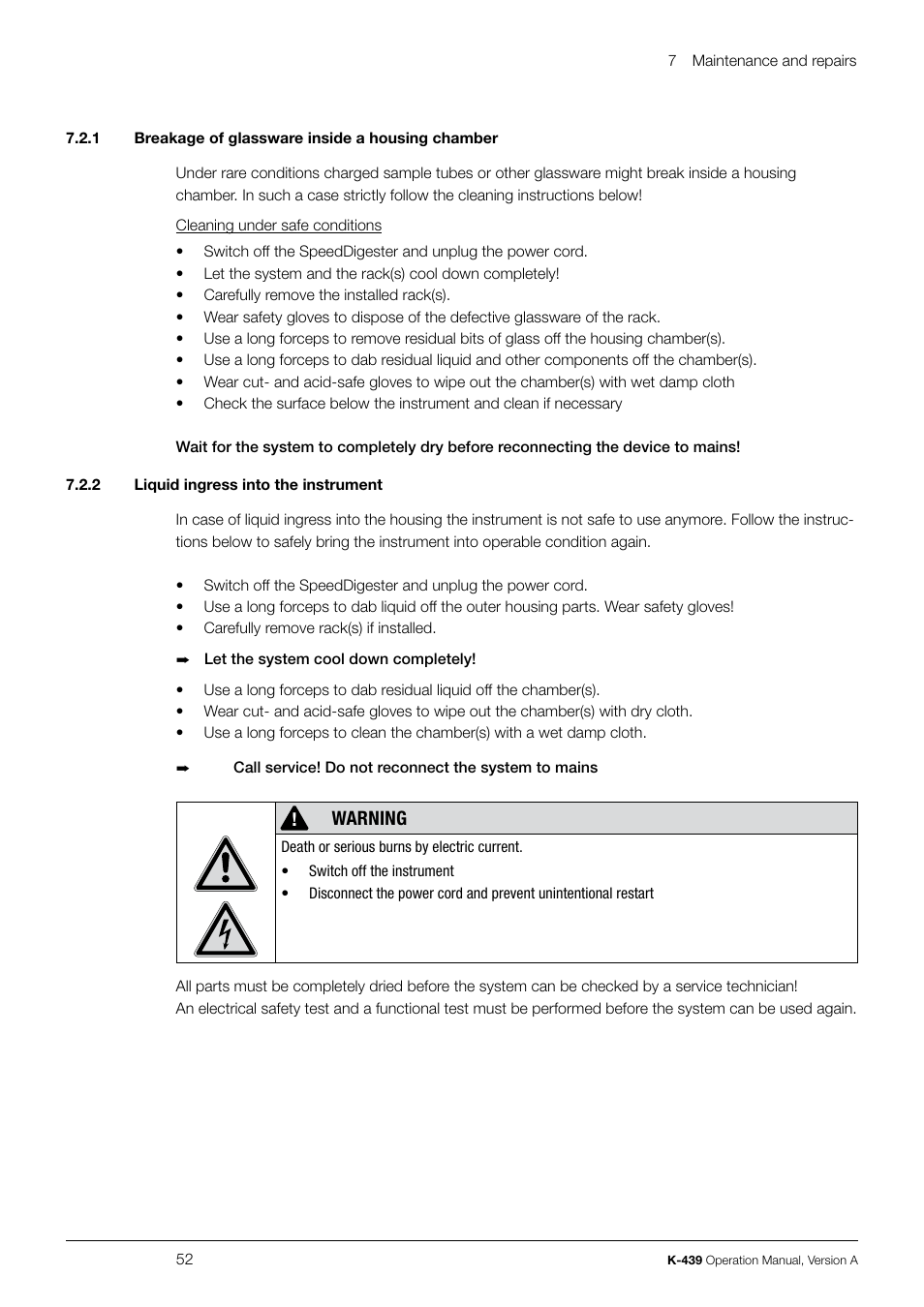 Warning | BUCHI SpeedDigester K-439 User Manual | Page 52 / 70