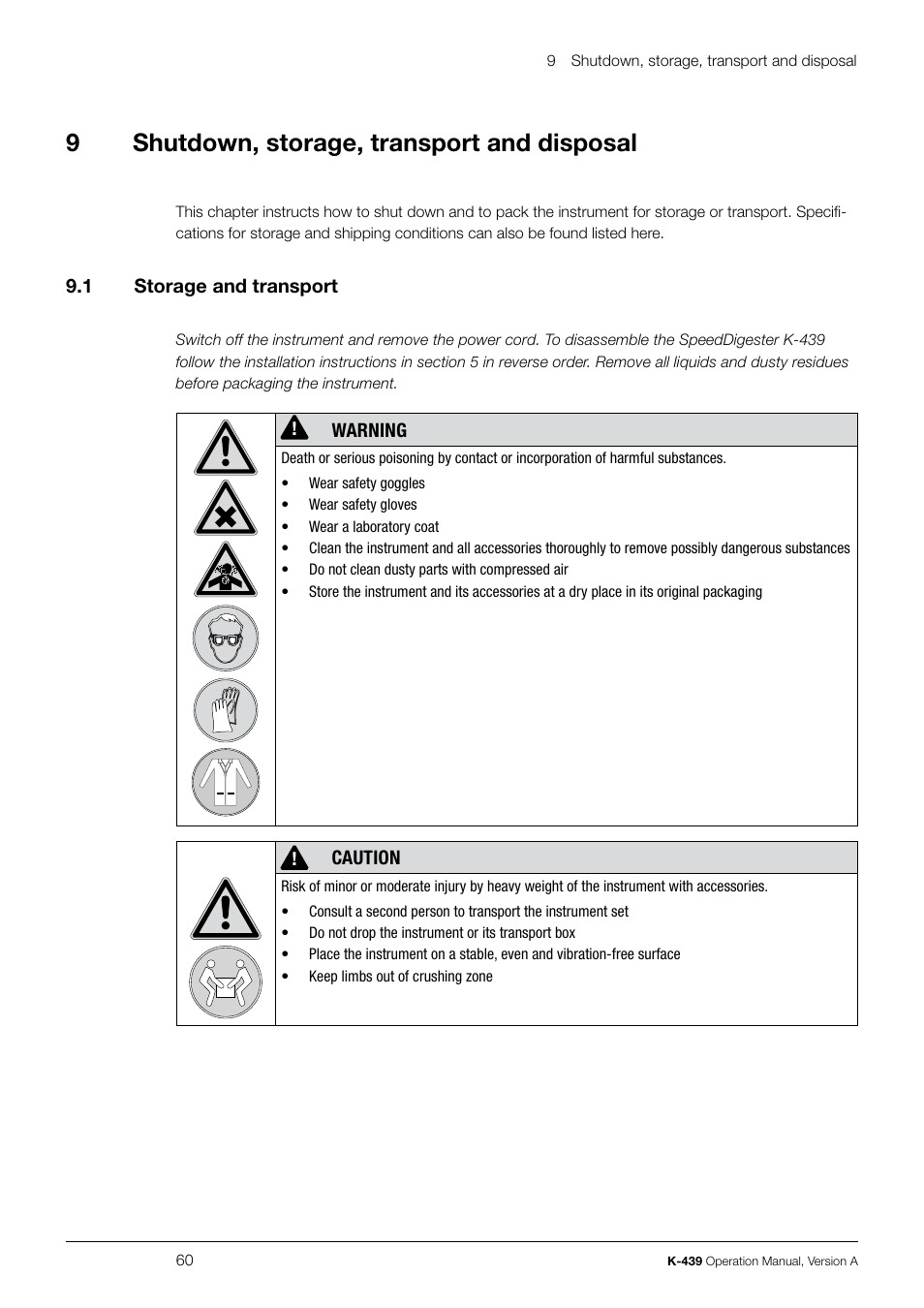 9shutdown, storage, transport and disposal | BUCHI SpeedDigester K-439 User Manual | Page 60 / 70