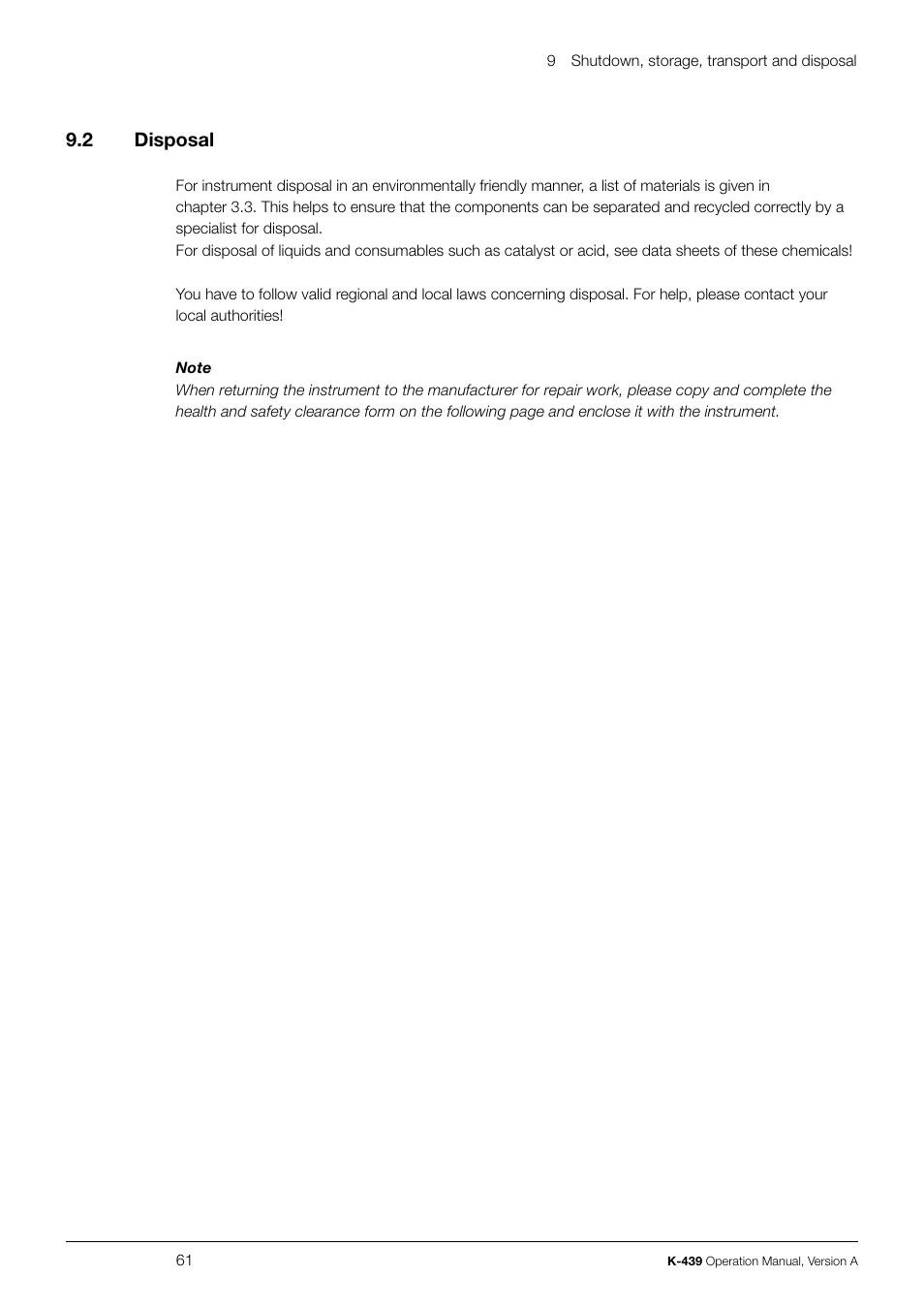9 .2 disposal | BUCHI SpeedDigester K-439 User Manual | Page 61 / 70