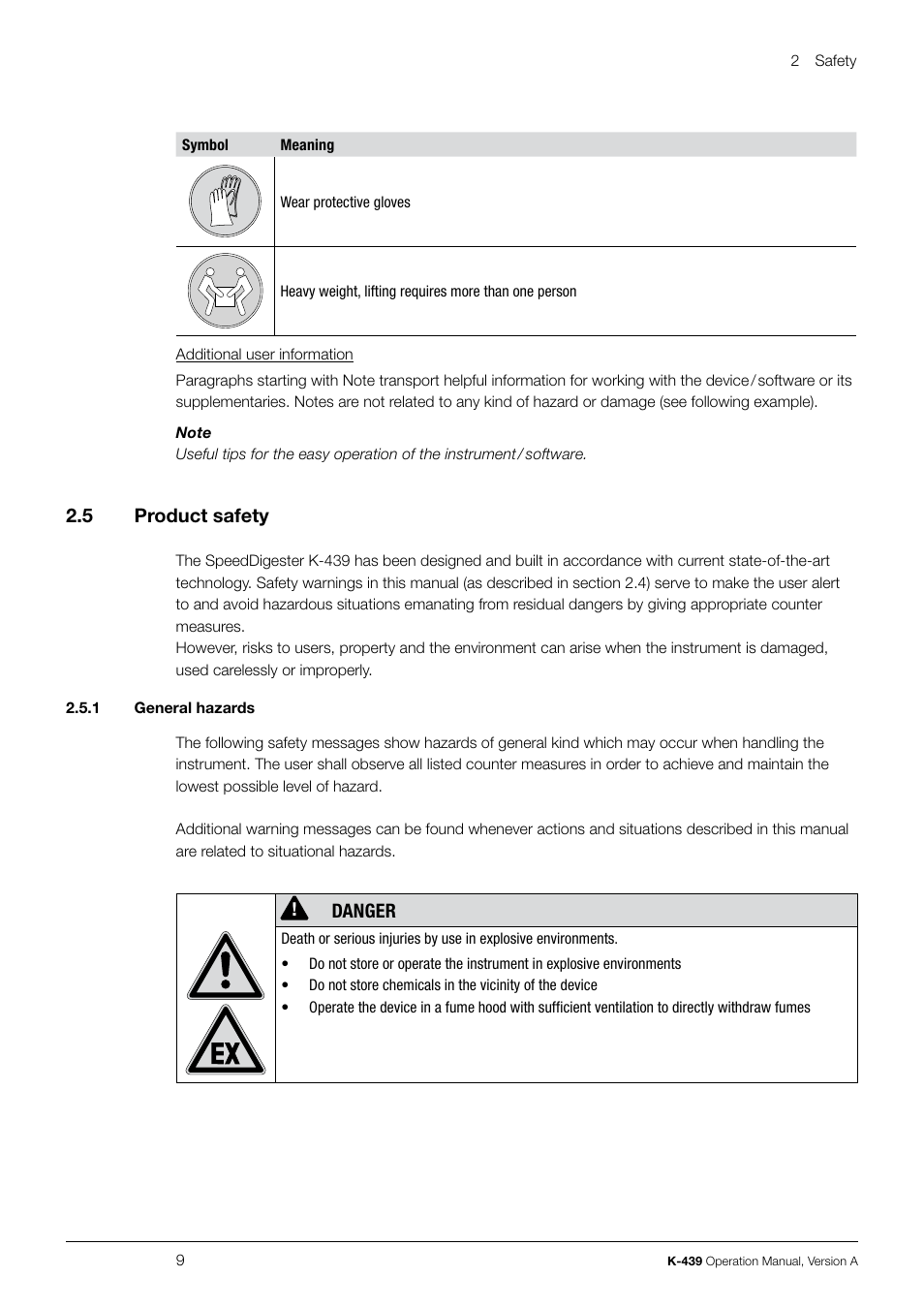 2 .5 product safety, Danger | BUCHI SpeedDigester K-439 User Manual | Page 9 / 70