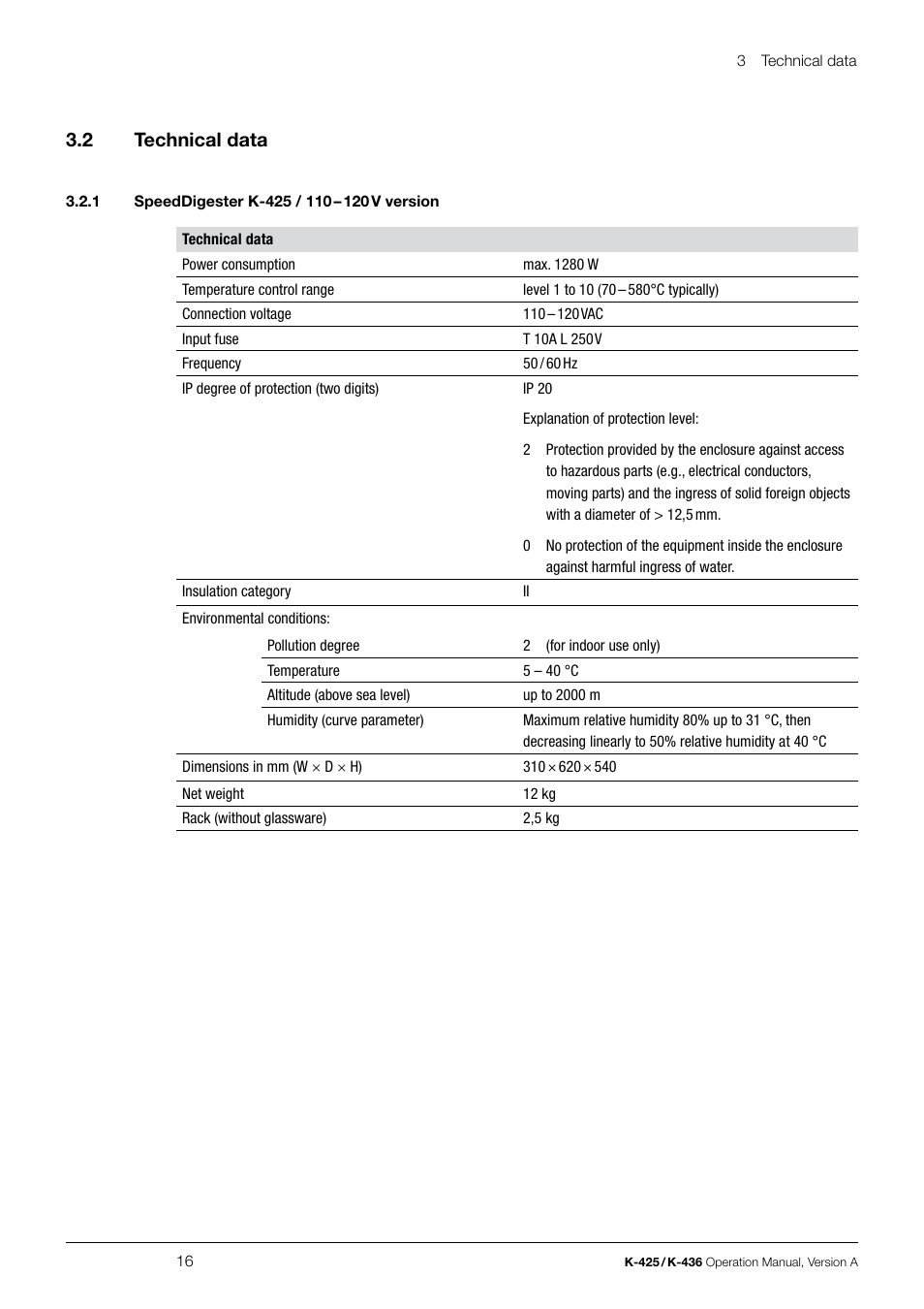 3 .2 technical data | BUCHI SpeedDigester K-436 User Manual | Page 16 / 58