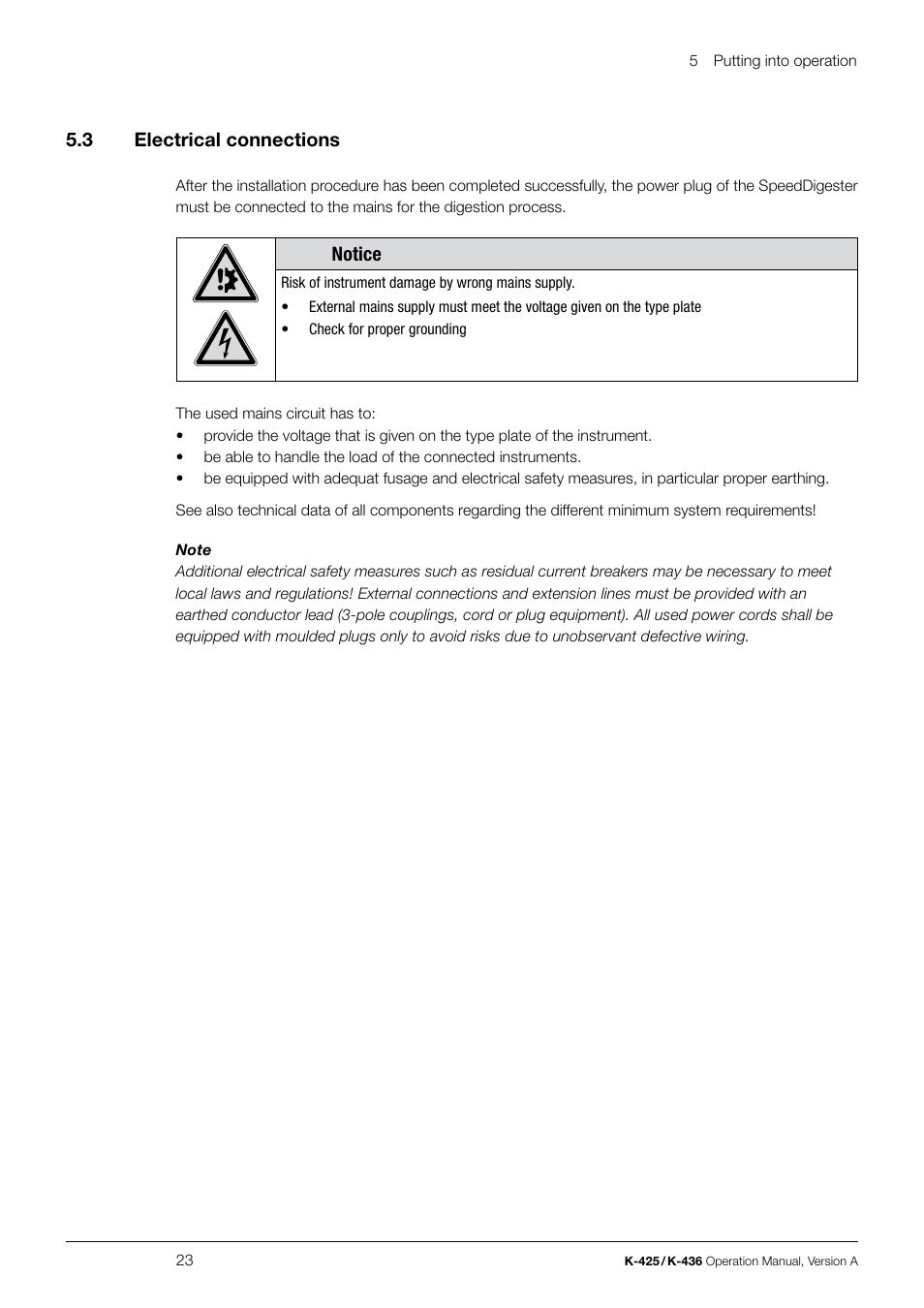 5 .3 electrical connections, Notice | BUCHI SpeedDigester K-436 User Manual | Page 23 / 58