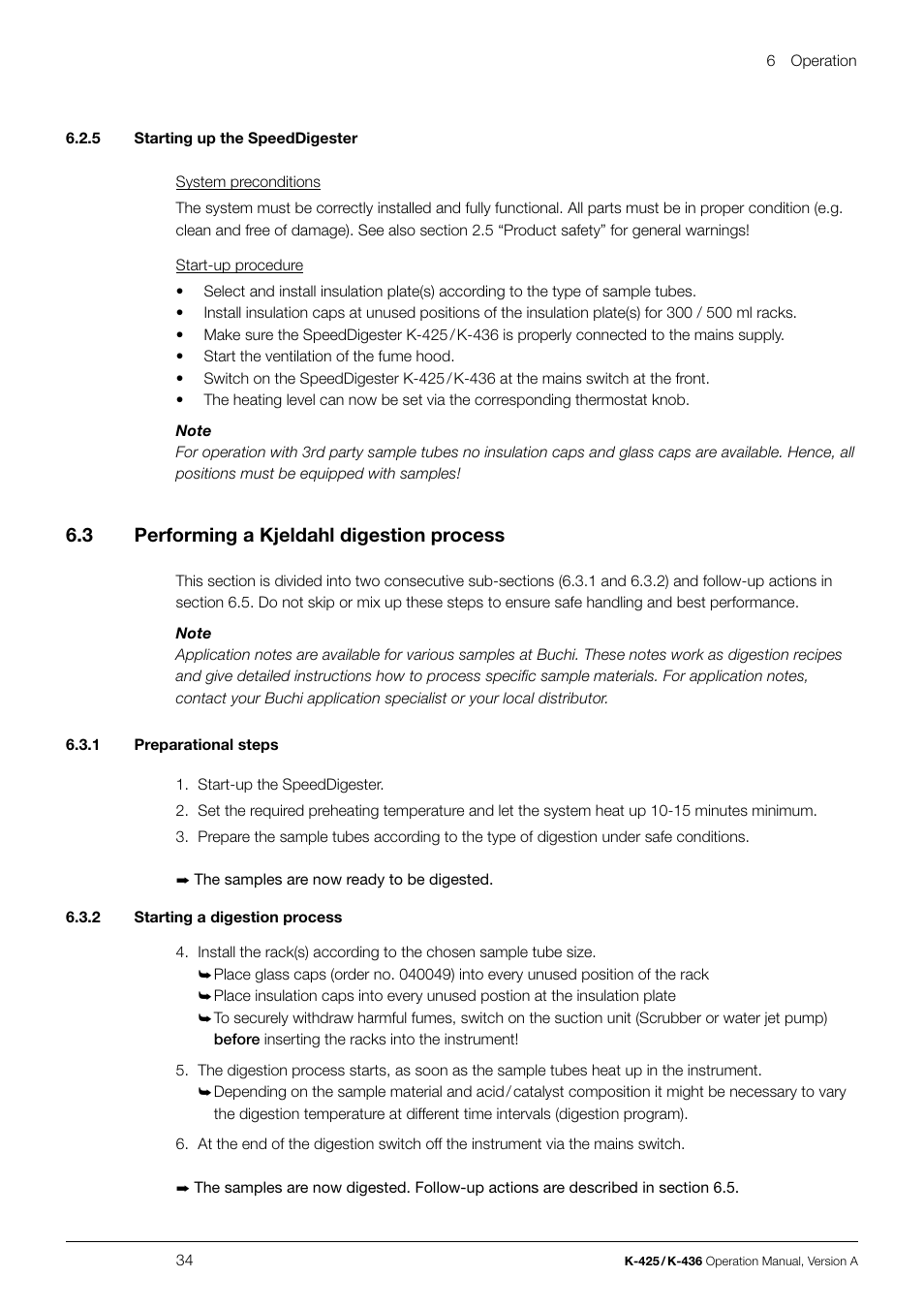 6 .3 performing a kjeldahl digestion process | BUCHI SpeedDigester K-436 User Manual | Page 34 / 58