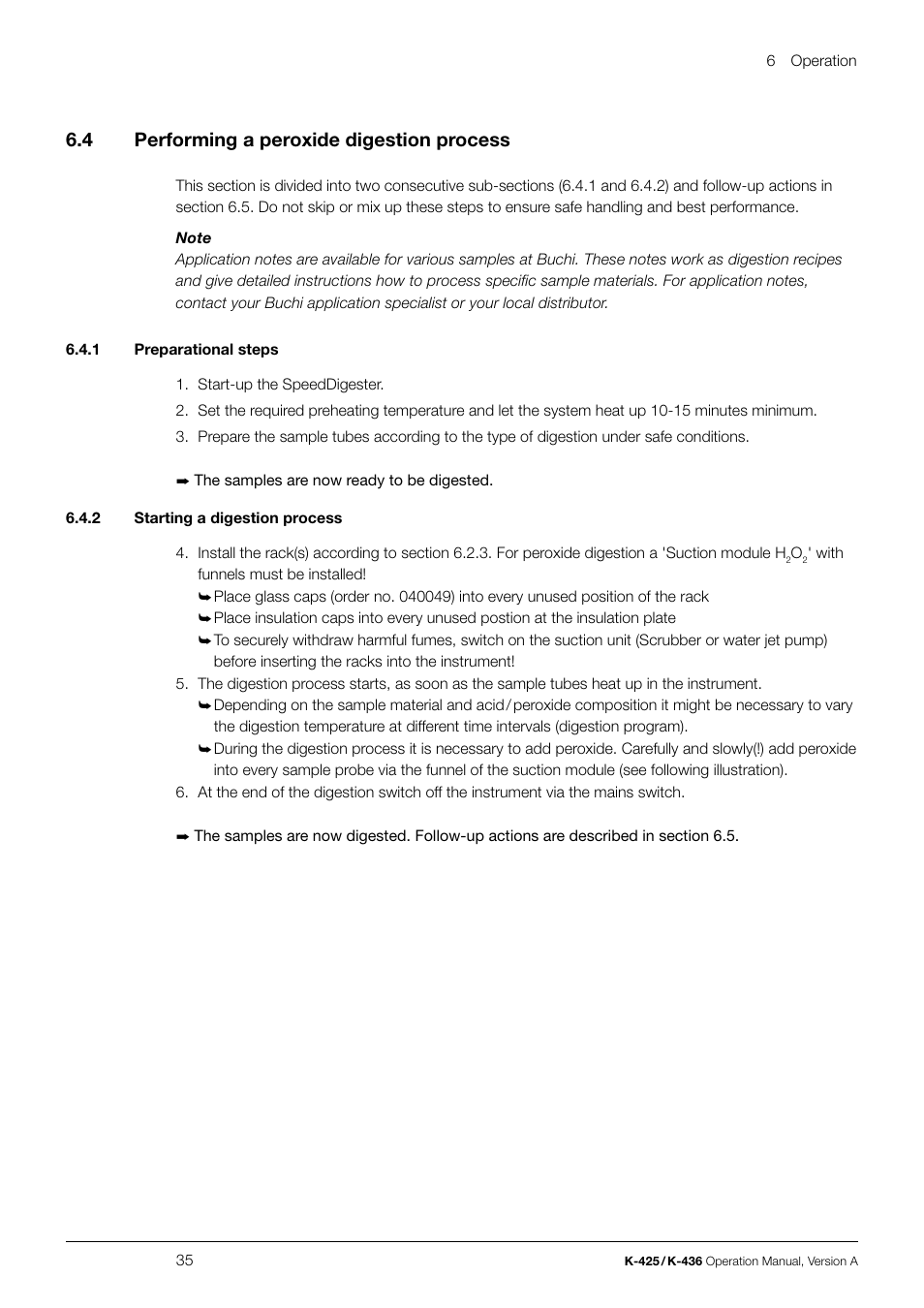 6 .4 performing a peroxide digestion process | BUCHI SpeedDigester K-436 User Manual | Page 35 / 58