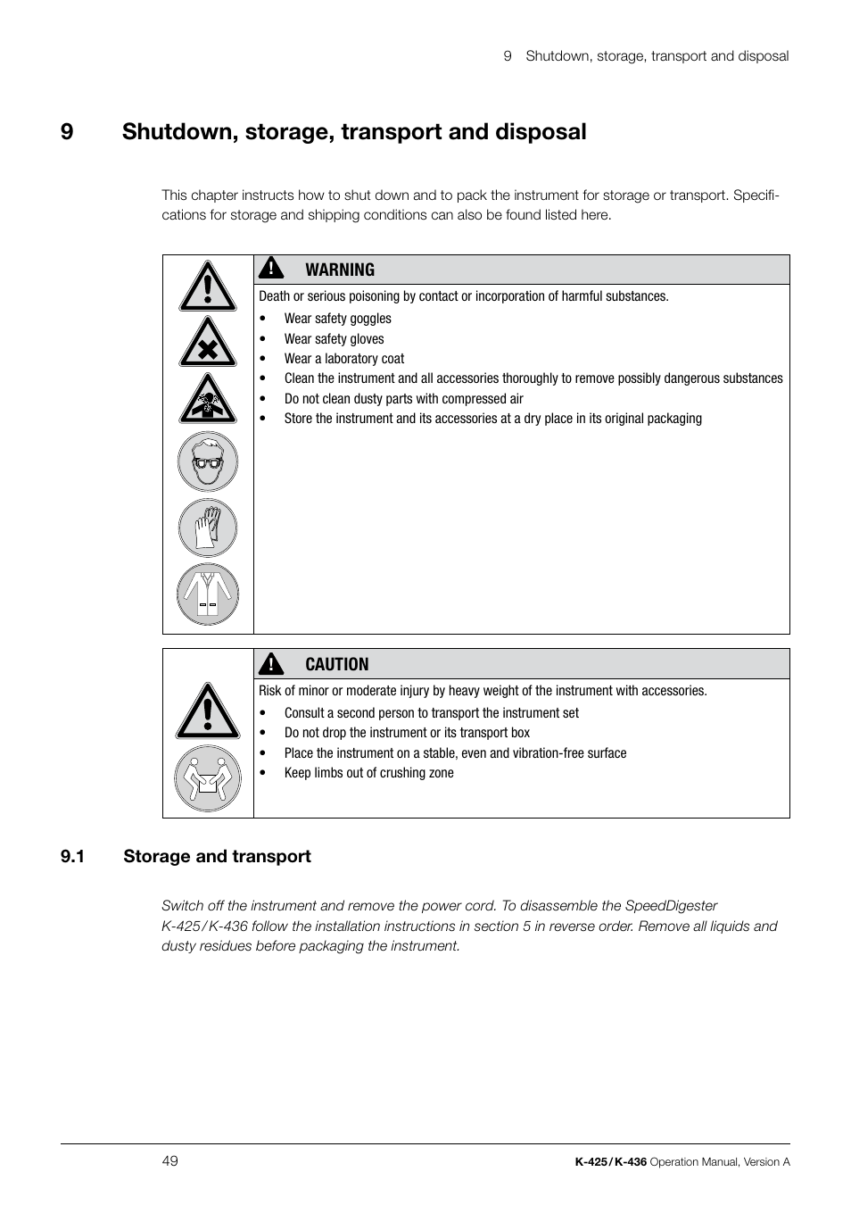 9shutdown, storage, transport and disposal | BUCHI SpeedDigester K-436 User Manual | Page 49 / 58