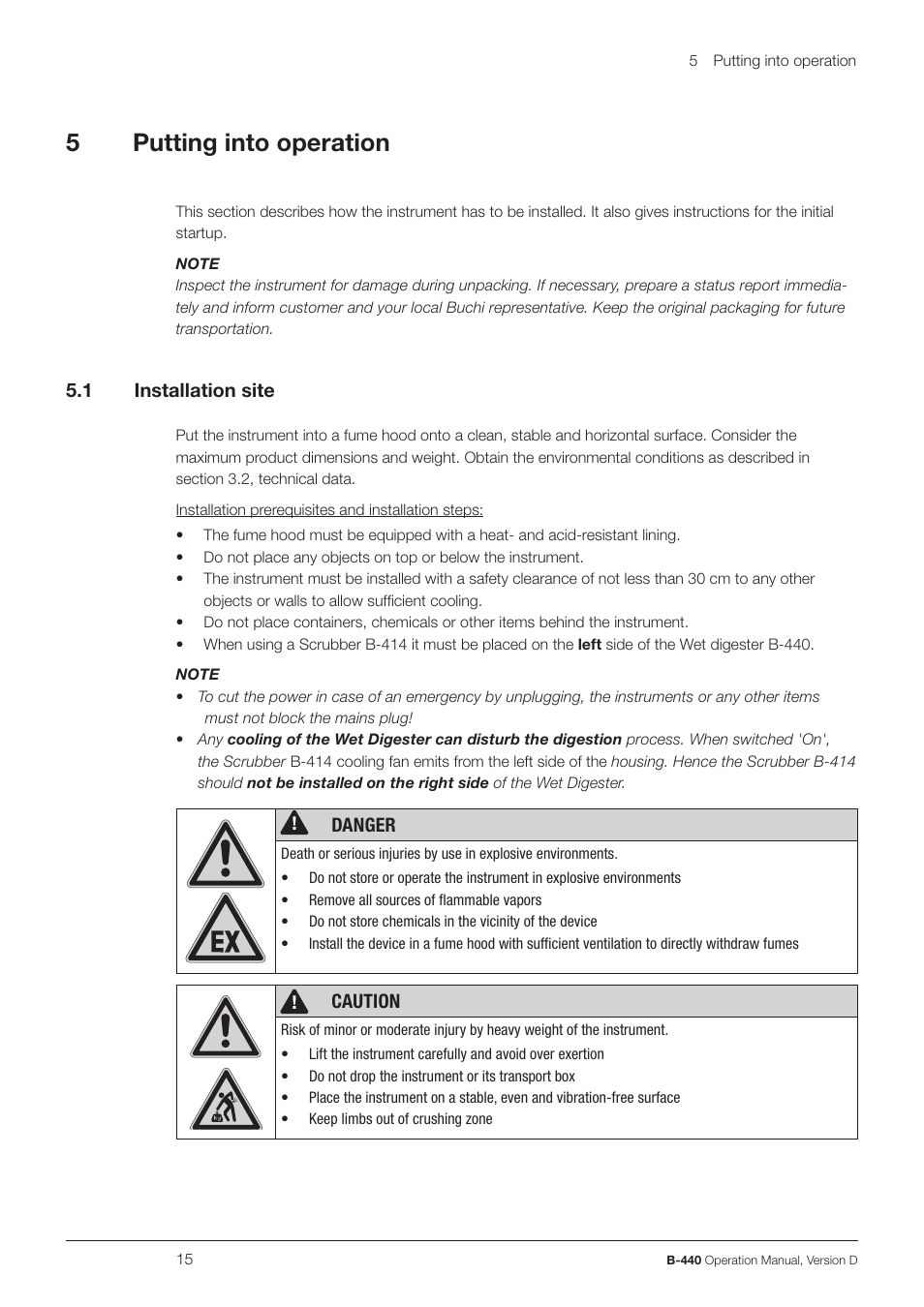 5putting into operation | BUCHI Wet Digester B-440 User Manual | Page 15 / 42