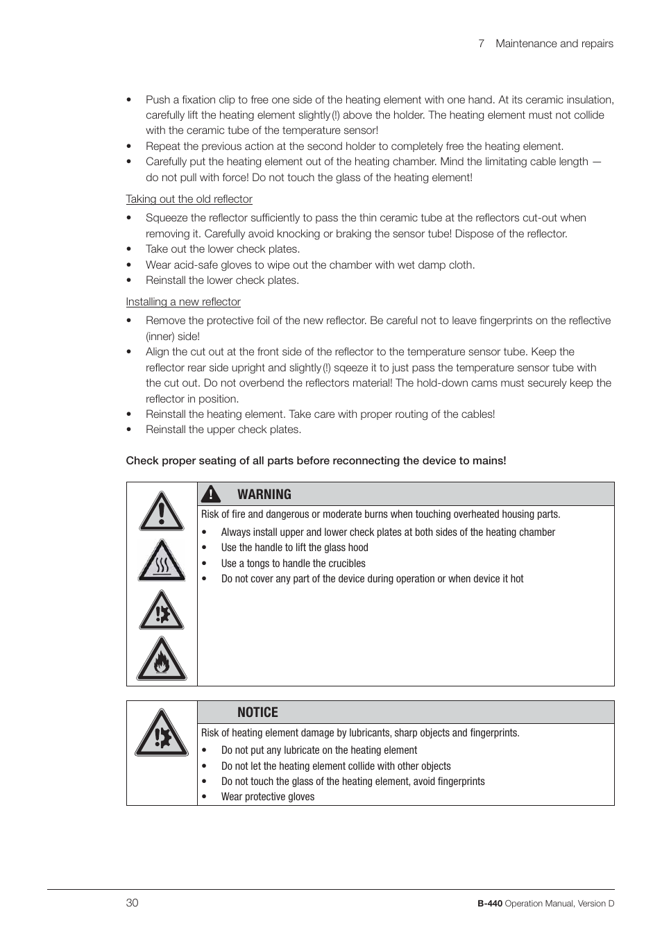 Warning, Notice | BUCHI Wet Digester B-440 User Manual | Page 30 / 42