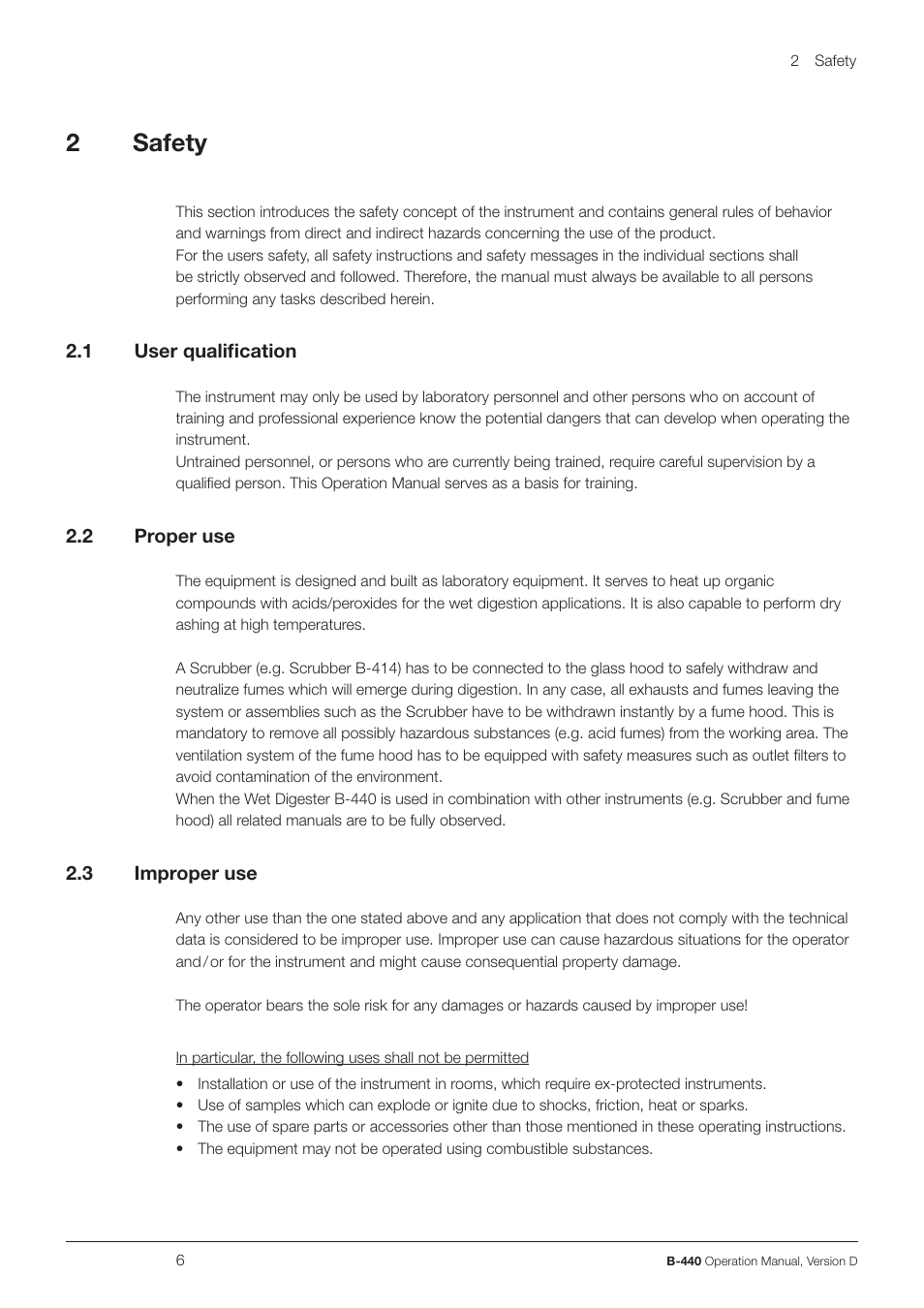 2 safety | BUCHI Wet Digester B-440 User Manual | Page 6 / 42