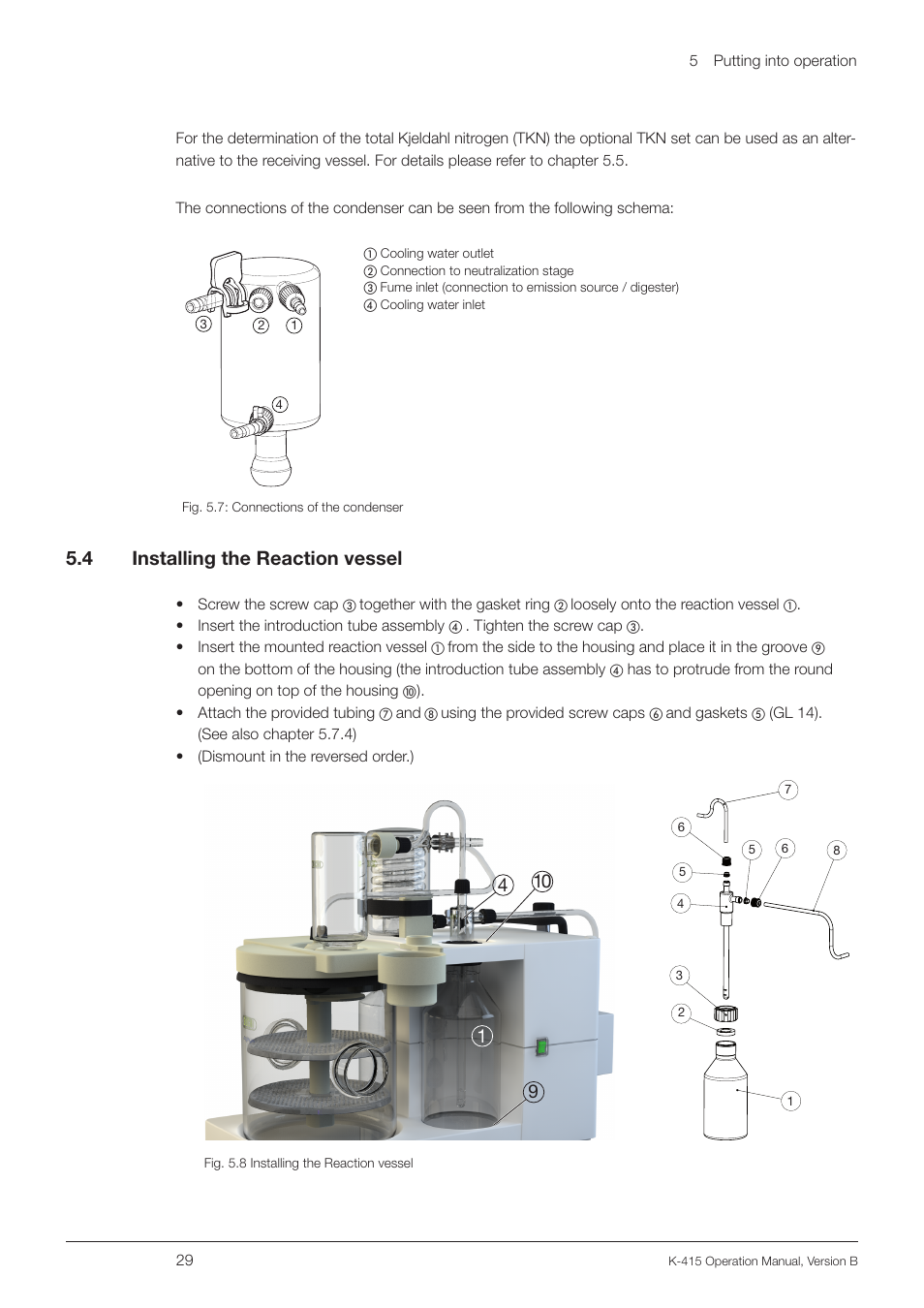 4 installing the reaction vessel, Installing the reaction vessel, 5 .4 installing the reaction vessel | BUCHI Scrubber K-415 User Manual | Page 29 / 60