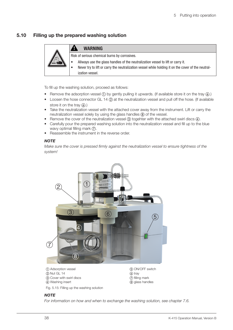 10 filling up the prepared washing solution | BUCHI Scrubber K-415 User Manual | Page 38 / 60