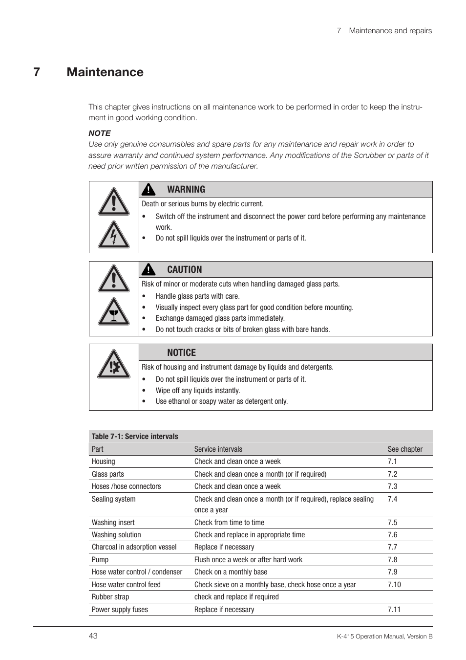 7 maintenance, 7maintenance | BUCHI Scrubber K-415 User Manual | Page 43 / 60