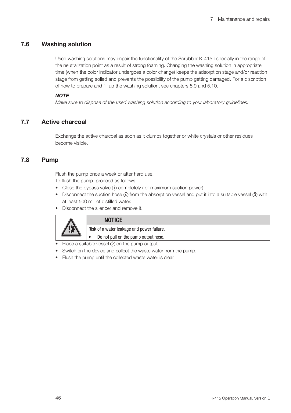 6 washing solution, 7 active charcoal, 8 pump | Washing solution, Active charcoal | BUCHI Scrubber K-415 User Manual | Page 46 / 60