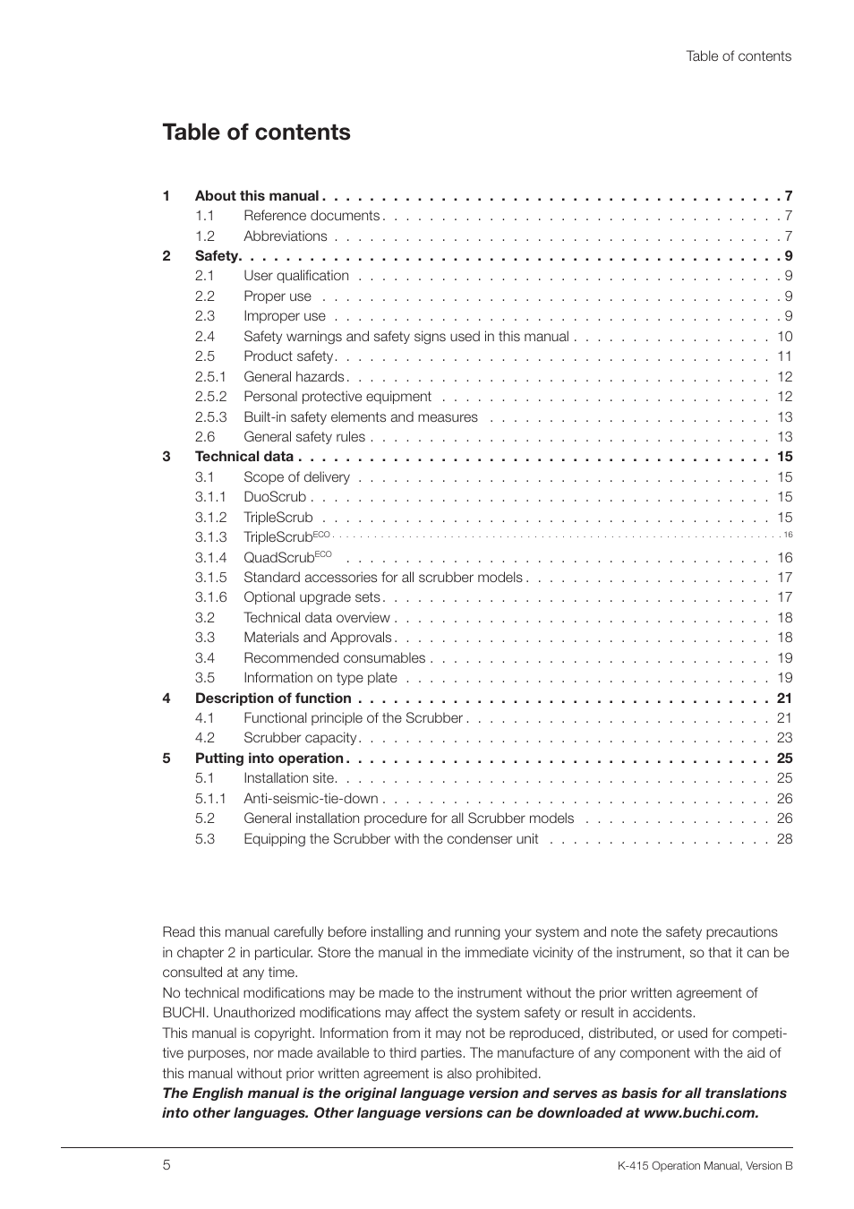 BUCHI Scrubber K-415 User Manual | Page 5 / 60