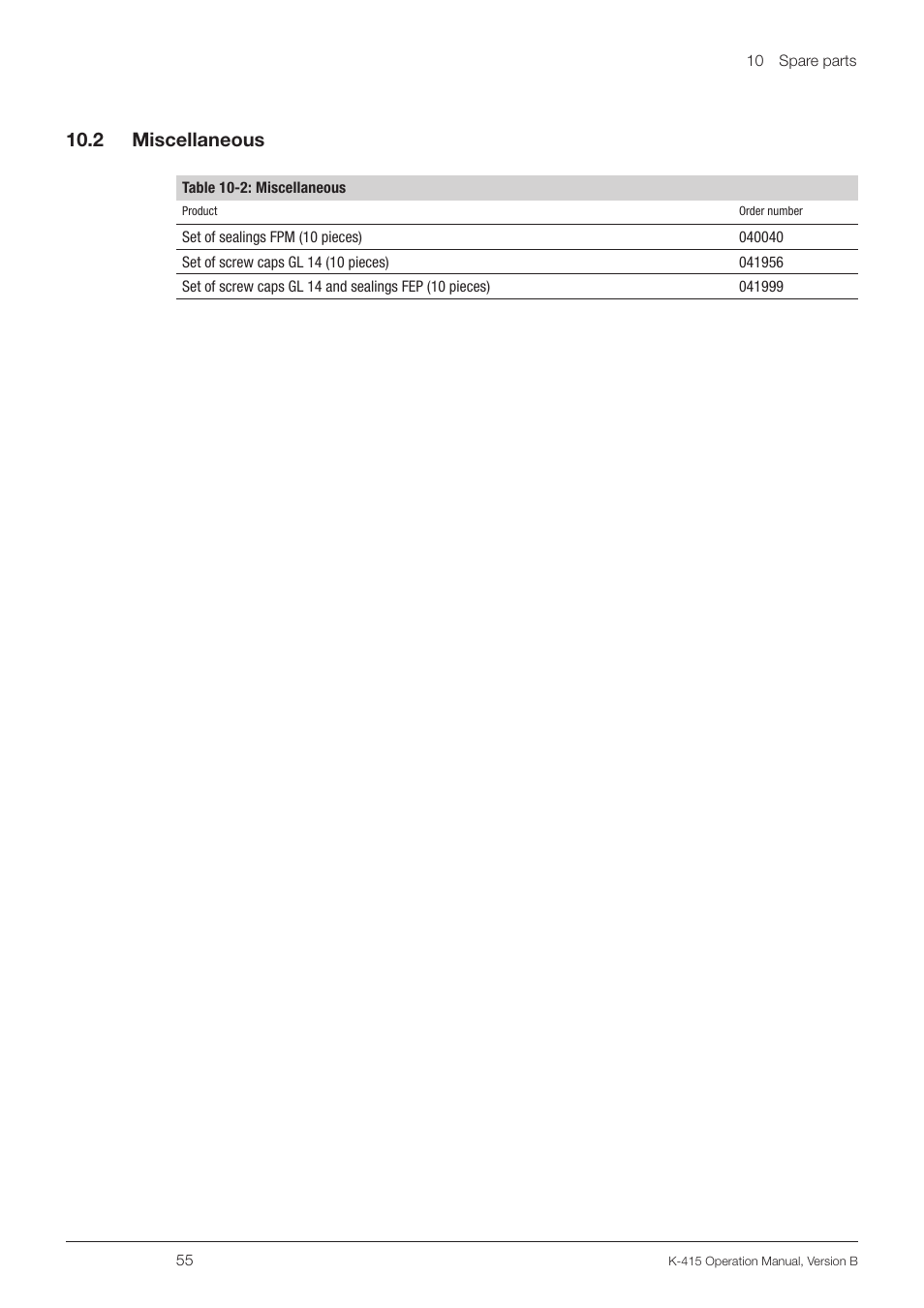 2 miscellaneous, 10 .2 miscellaneous | BUCHI Scrubber K-415 User Manual | Page 55 / 60