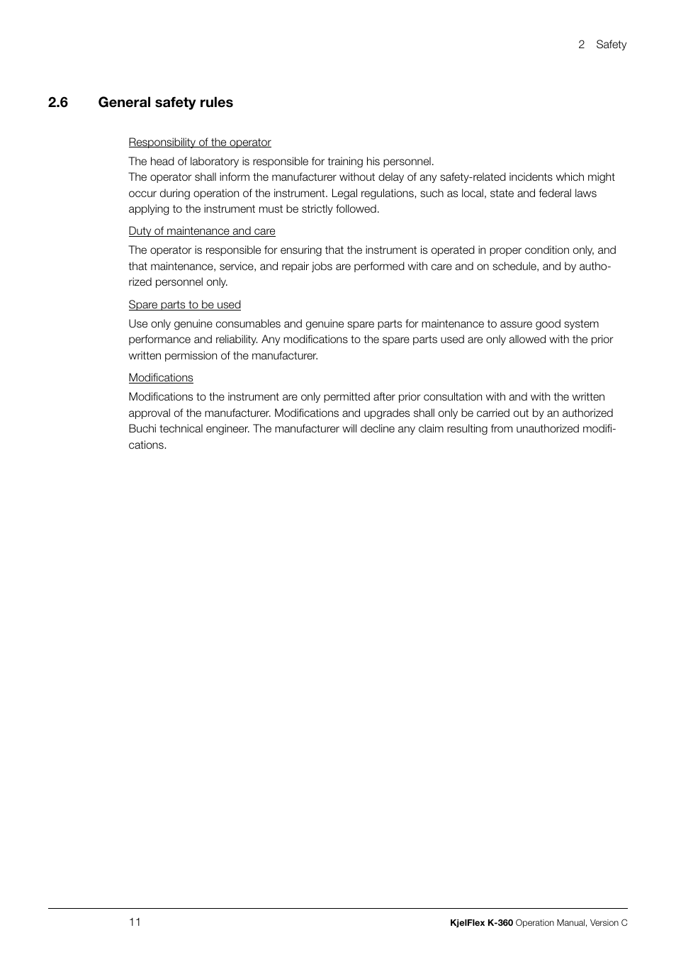 General safety rules, 2 .6 general safety rules | BUCHI KjelFlex K-360 User Manual | Page 11 / 74