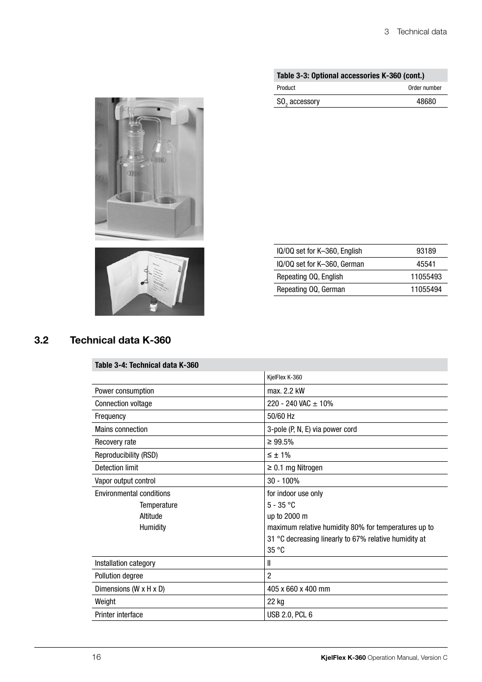 Technical data k-360 | BUCHI KjelFlex K-360 User Manual | Page 16 / 74