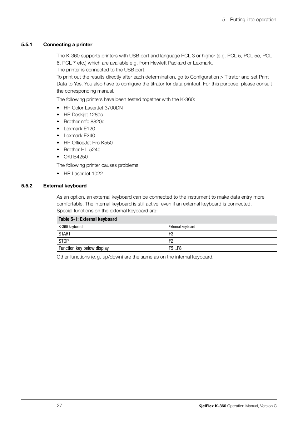 1 connecting a printer 5.5.2 external keyboard | BUCHI KjelFlex K-360 User Manual | Page 27 / 74