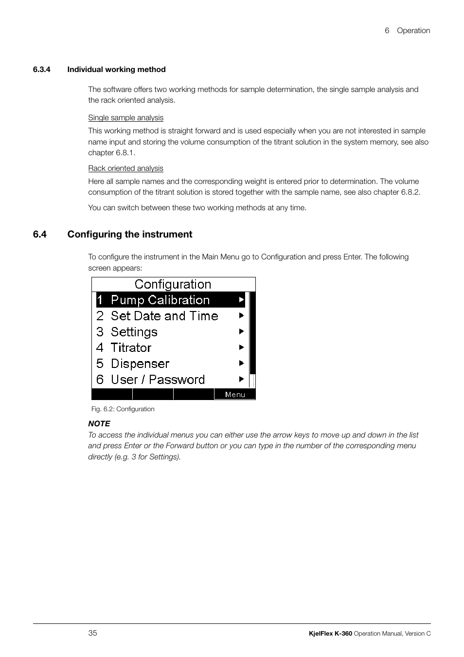 4 individual working method 6.4, Configuring the instrument, 6 .4 configuring the instrument | BUCHI KjelFlex K-360 User Manual | Page 35 / 74