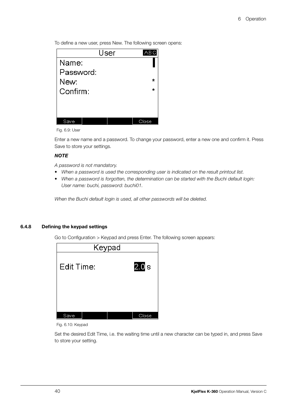 8 defining the keypad settings | BUCHI KjelFlex K-360 User Manual | Page 40 / 74