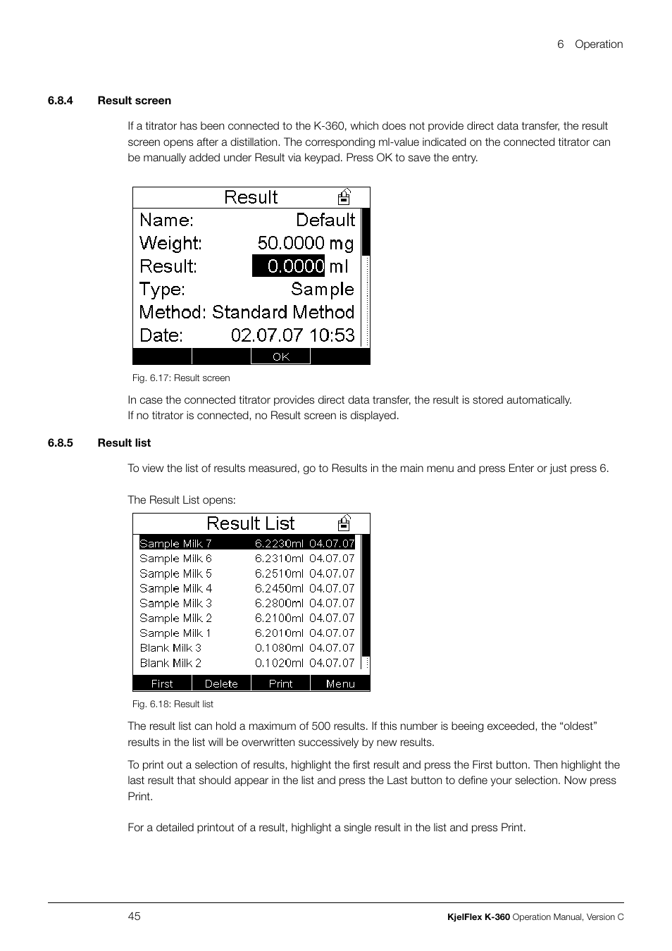 4 result screen 6.8.5 result list | BUCHI KjelFlex K-360 User Manual | Page 45 / 74
