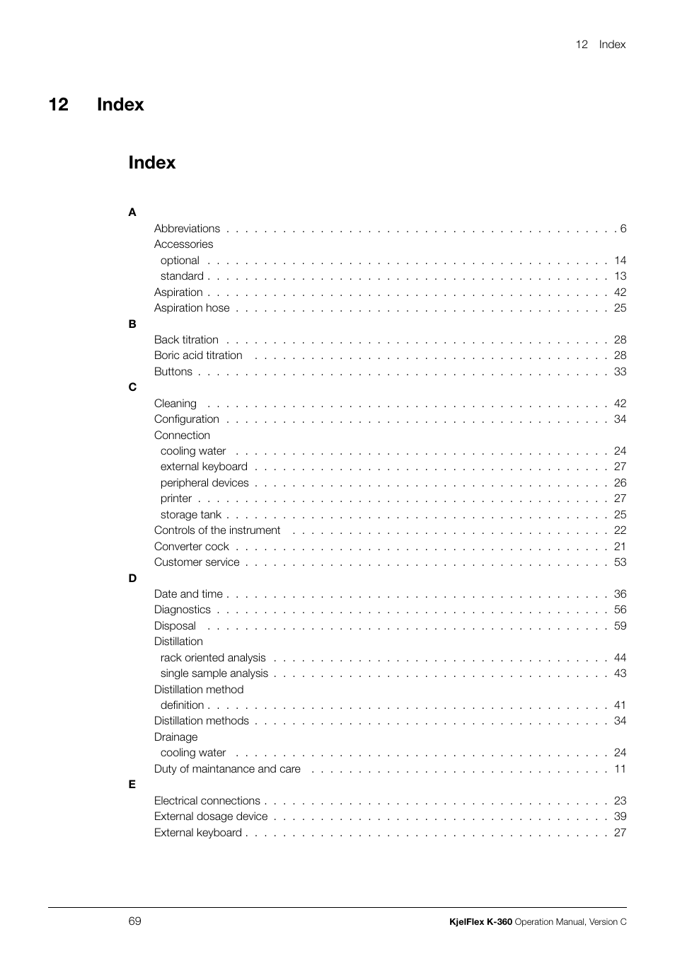 12 index index | BUCHI KjelFlex K-360 User Manual | Page 69 / 74