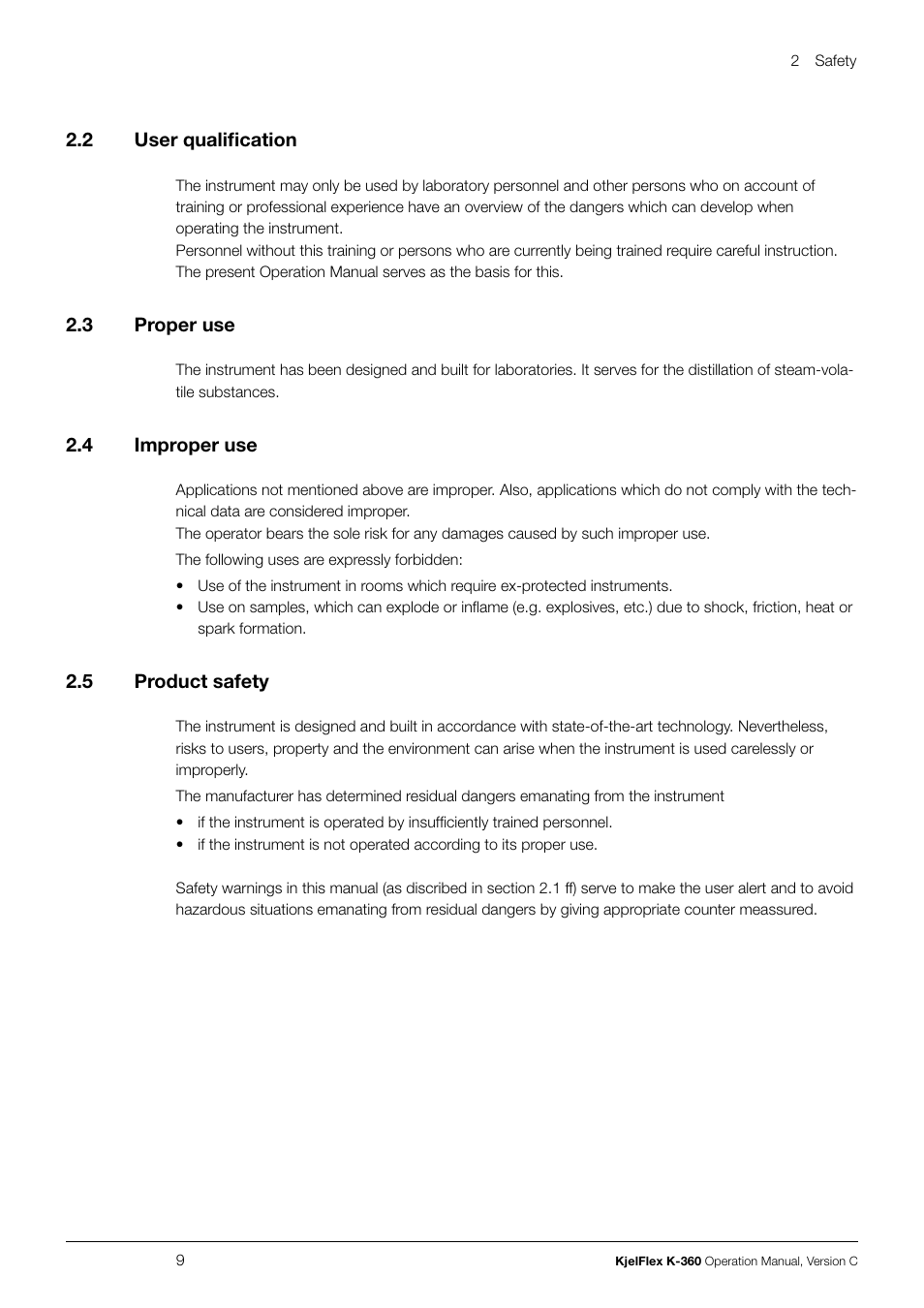 User qualification, Proper use, Improper use | Product safety | BUCHI KjelFlex K-360 User Manual | Page 9 / 74