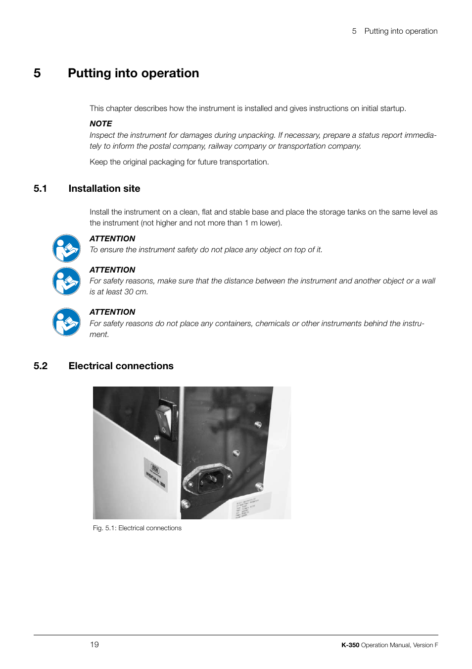 5putting into operation | BUCHI Distillation Unit K-355 User Manual | Page 19 / 36