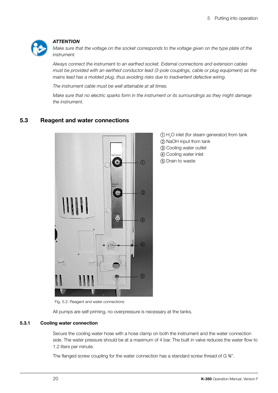 5 .3 reagent and water connections | BUCHI Distillation Unit K-355 User Manual | Page 20 / 36