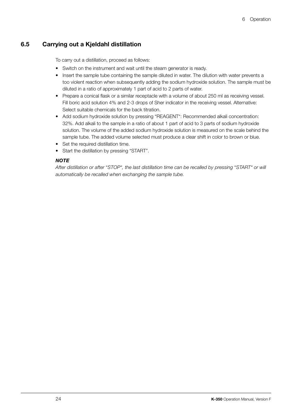 6 .5 carrying out a kjeldahl distillation | BUCHI Distillation Unit K-355 User Manual | Page 24 / 36