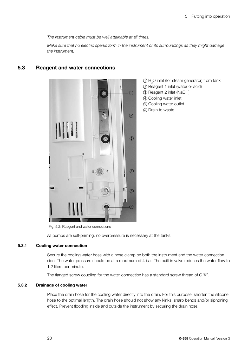 5 .3 reagent and water connections | BUCHI Distillation Unit K-355 User Manual | Page 20 / 38