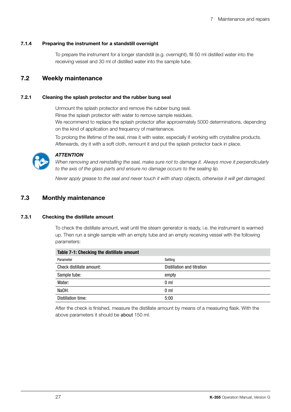 7 .2 weekly maintenance, 7 .3 monthly maintenance | BUCHI Distillation Unit K-355 User Manual | Page 27 / 38
