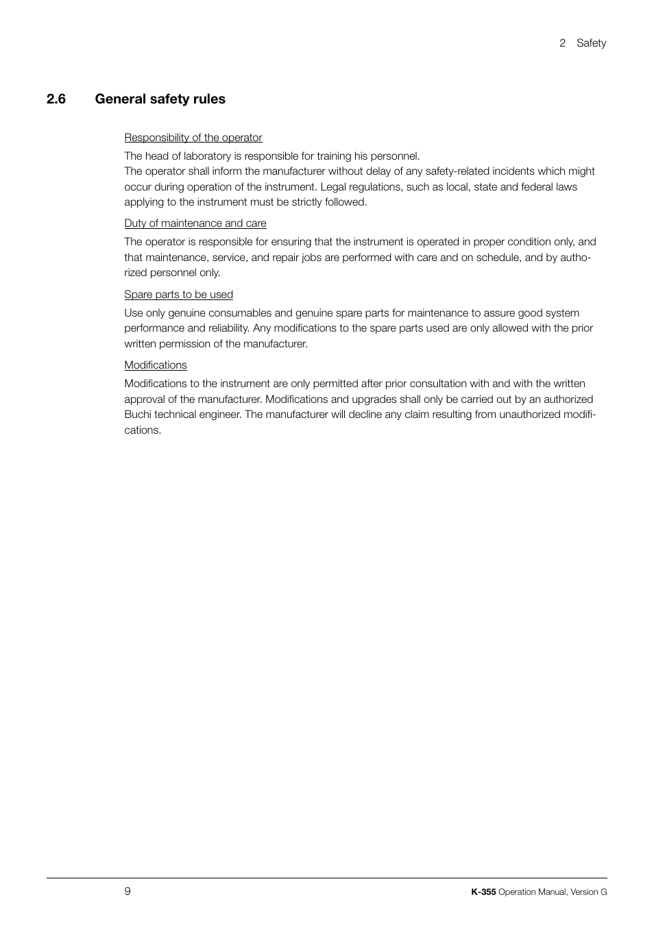 2 .6 general safety rules | BUCHI Distillation Unit K-355 User Manual | Page 9 / 38