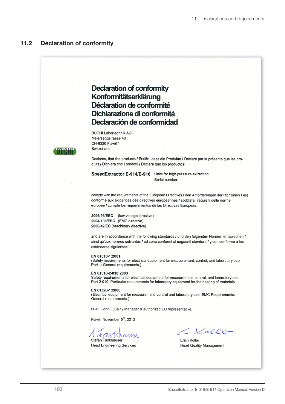 2 declaration of conformity | BUCHI SpeedExtractor E-916 User Manual | Page 108 / 110