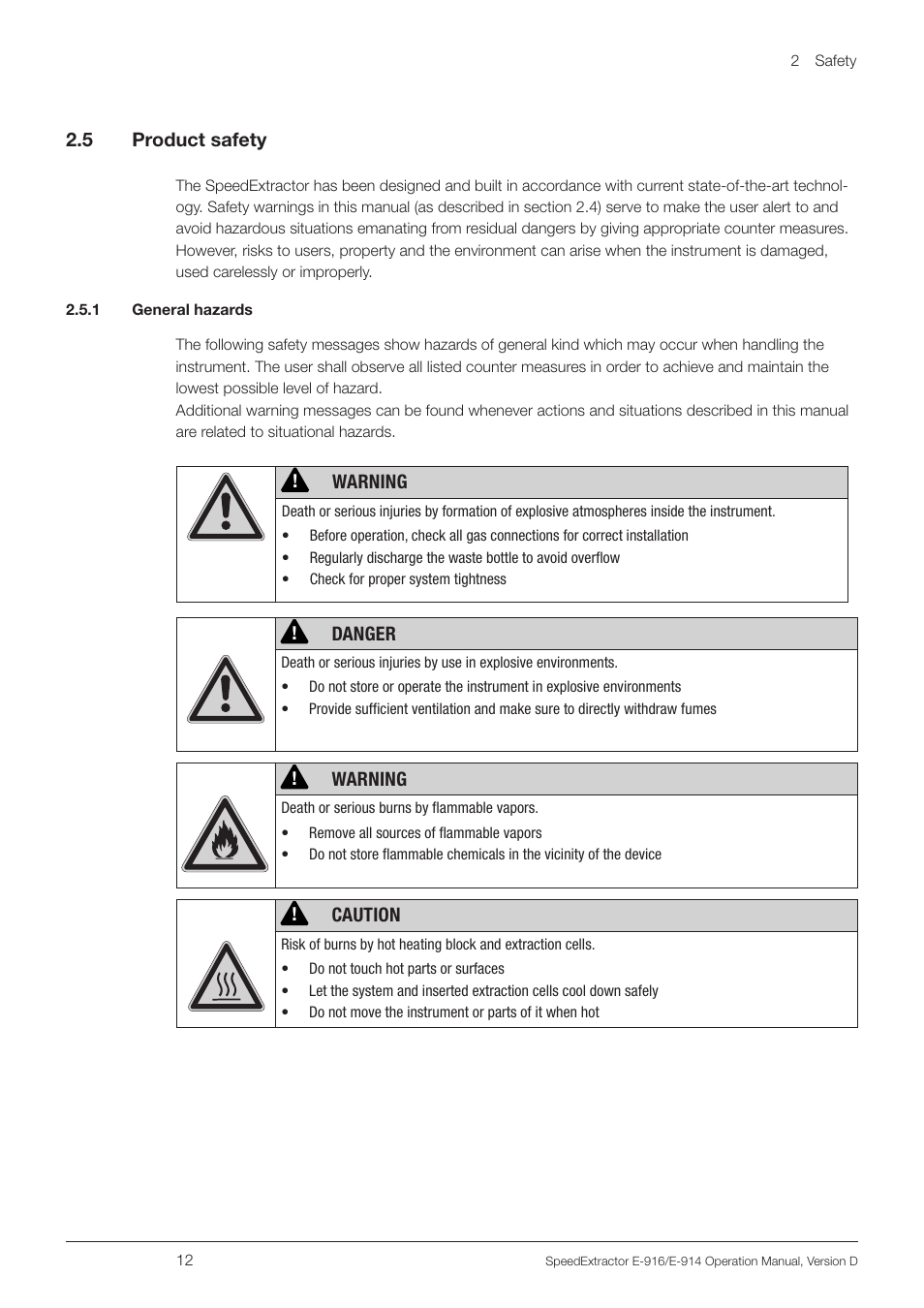 5 product safety, 1 general hazards | BUCHI SpeedExtractor E-916 User Manual | Page 12 / 110