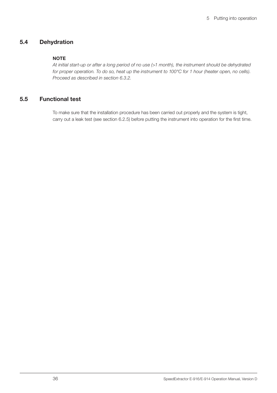 4 dehydration, 5 functional test, 4 dehydration 5.5 functional test | BUCHI SpeedExtractor E-916 User Manual | Page 36 / 110