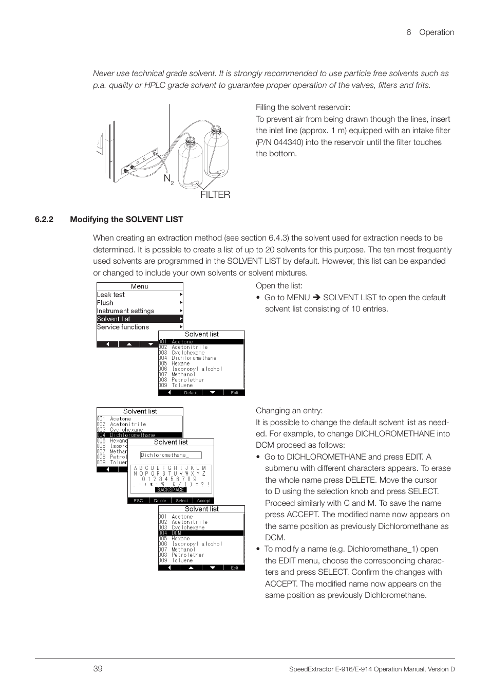 2 modifying the solvent list, Modified as needed (see section 6.2.2 | BUCHI SpeedExtractor E-916 User Manual | Page 39 / 110