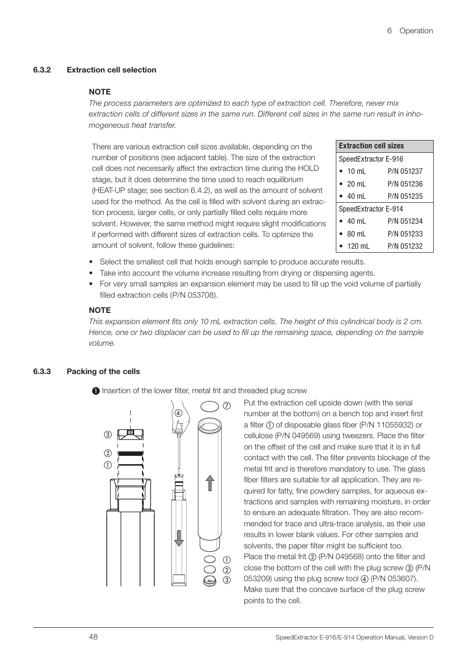 2 extraction cell selection, 3 packing of the cells | BUCHI SpeedExtractor E-916 User Manual | Page 48 / 110