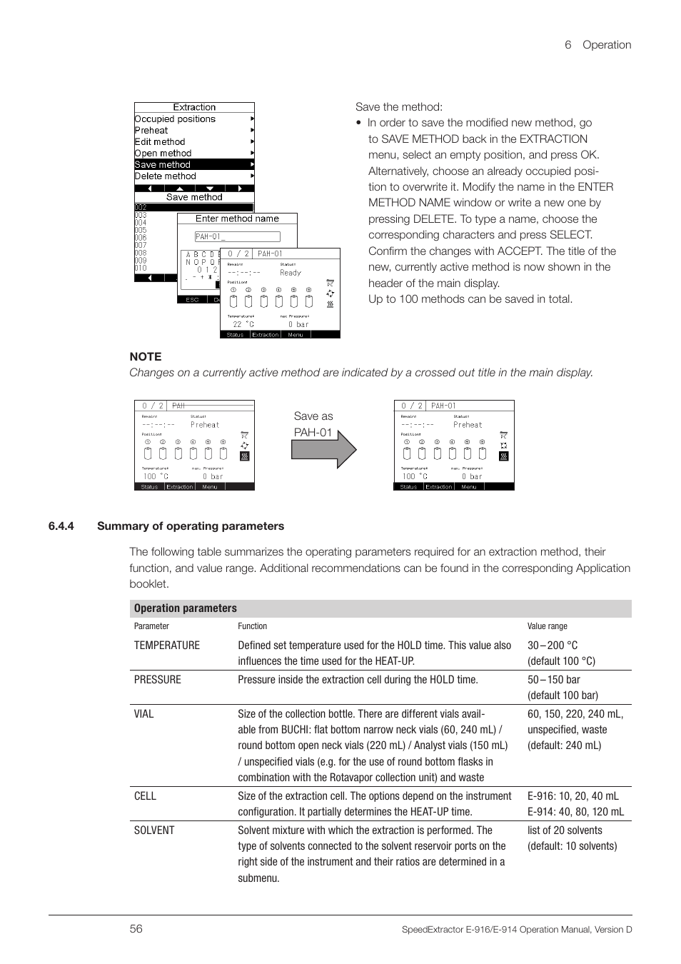 4 summary of operating parameters | BUCHI SpeedExtractor E-916 User Manual | Page 56 / 110