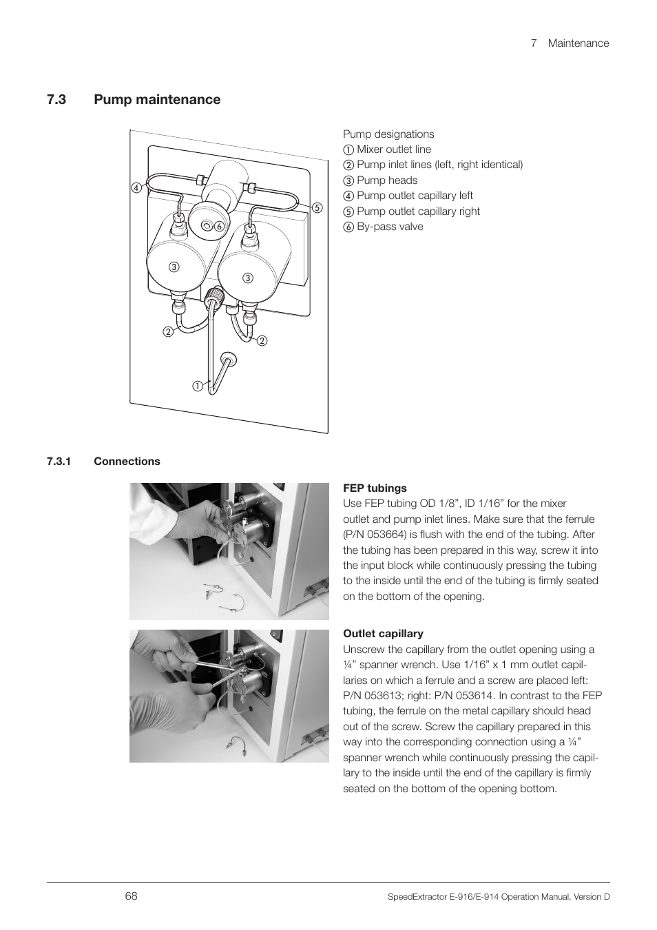 3 pump maintenance, 1 connections | BUCHI SpeedExtractor E-916 User Manual | Page 68 / 110