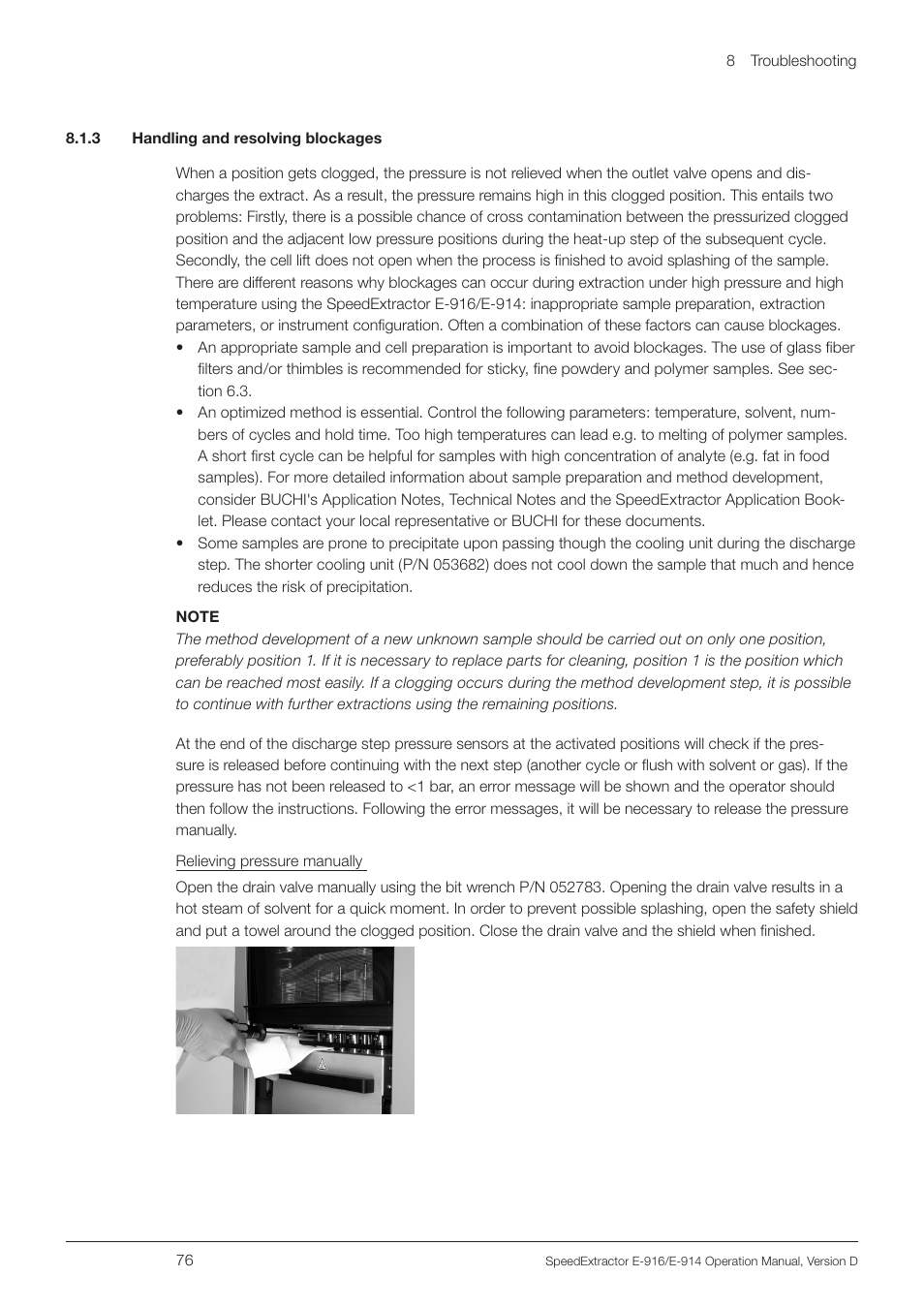 3 handling and resolving blockages, N 8.1.3 | BUCHI SpeedExtractor E-916 User Manual | Page 76 / 110