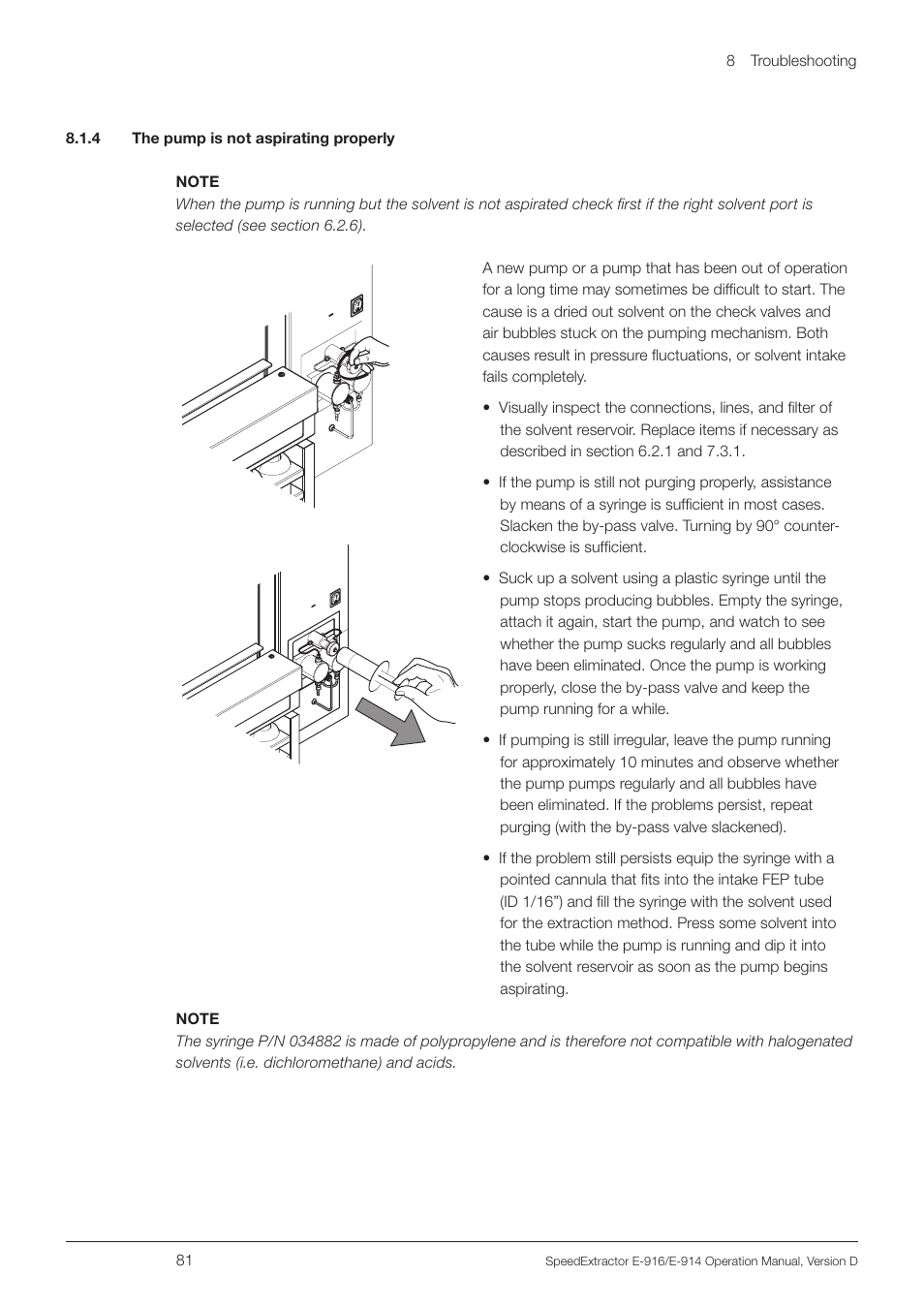 4 the pump is not aspirating properly | BUCHI SpeedExtractor E-916 User Manual | Page 81 / 110