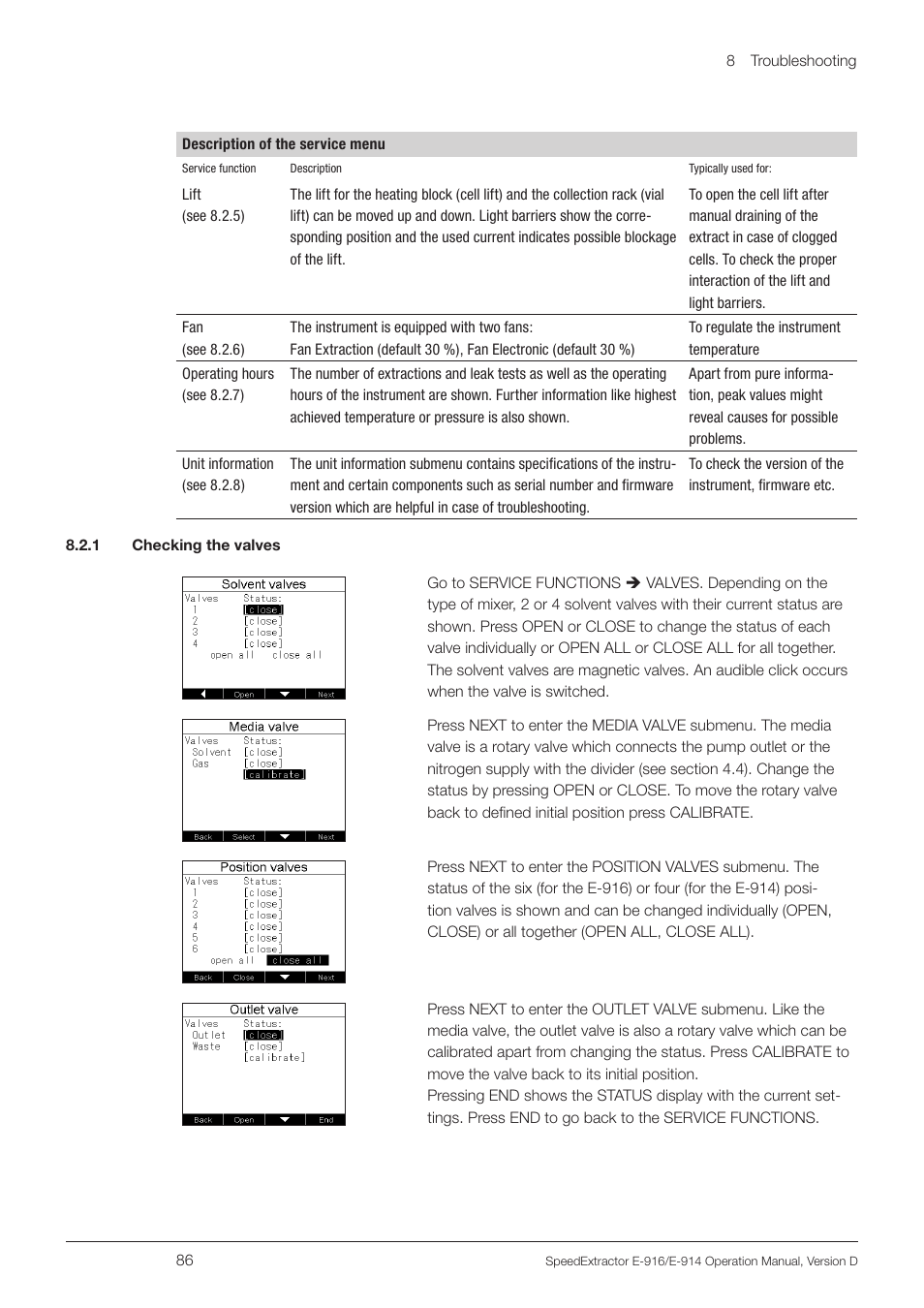 1 checking the valves | BUCHI SpeedExtractor E-916 User Manual | Page 86 / 110