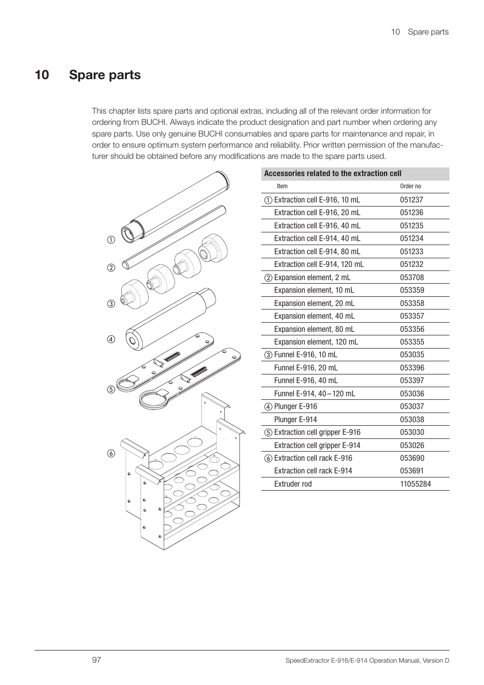 10 spare parts, Spare parts, E 97) a | BUCHI SpeedExtractor E-916 User Manual | Page 97 / 110