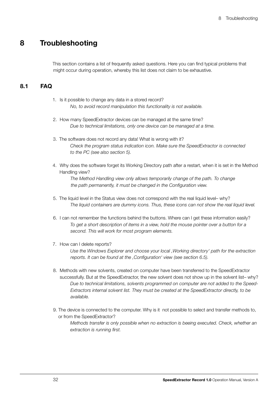 8 troubleshooting, 1 faq, Troubleshooting 8.1 | 8troubleshooting | BUCHI SpeedExtractor E-916 User Manual | Page 32 / 34