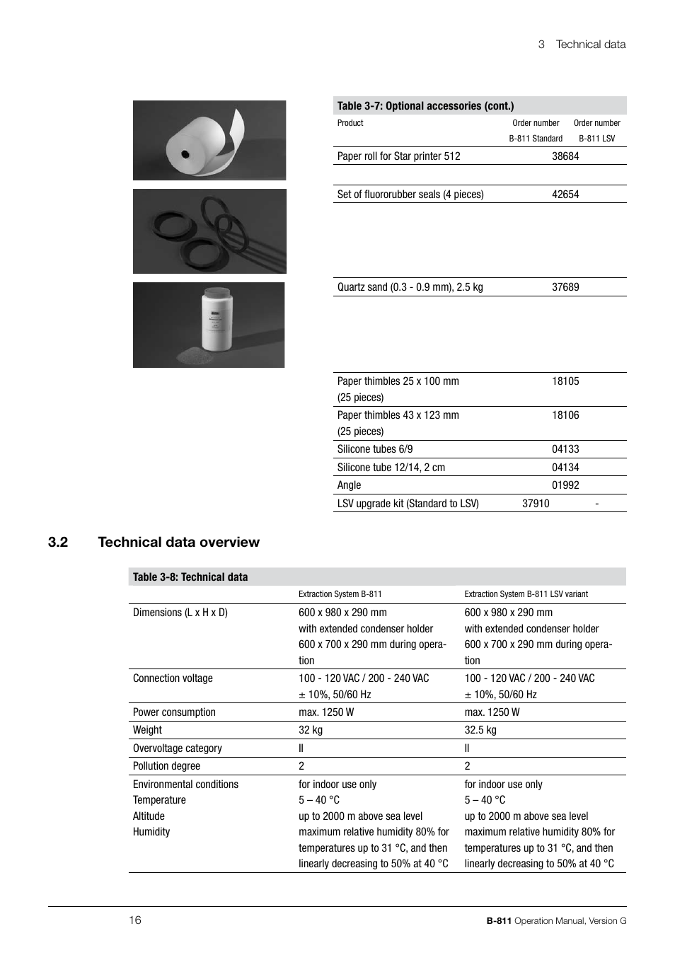 3 .2 technical data overview | BUCHI Extraction System B-811 LSV User Manual | Page 16 / 54