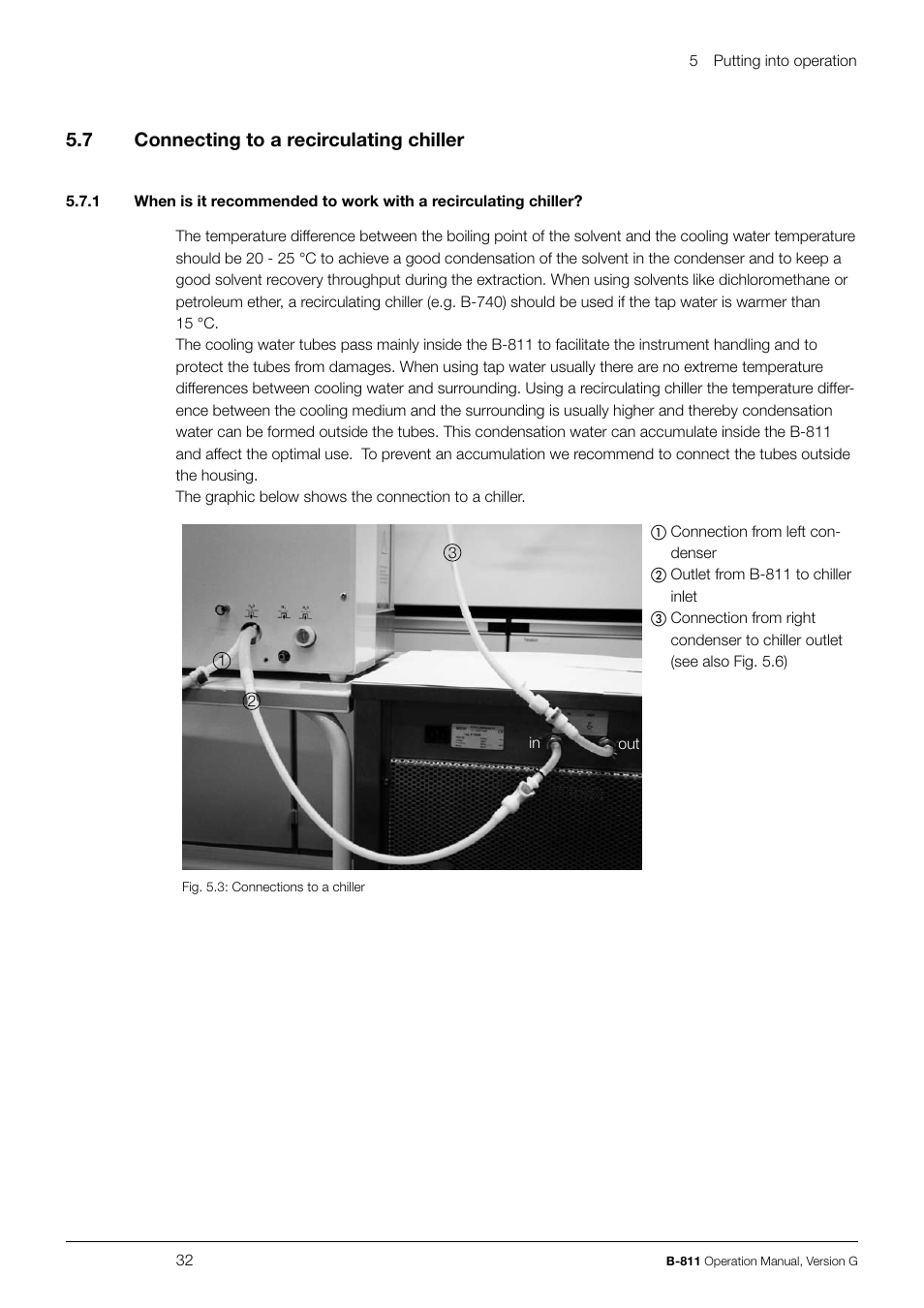 5 .7 connecting to a recirculating chiller | BUCHI Extraction System B-811 LSV User Manual | Page 32 / 54