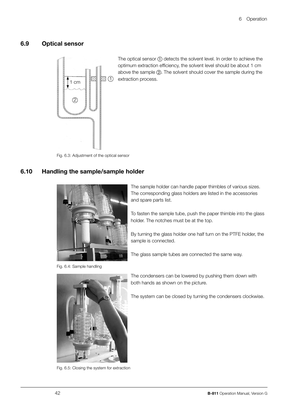 6 .9 optical sensor, 6 .10 handling the sample/sample holder | BUCHI Extraction System B-811 LSV User Manual | Page 42 / 54