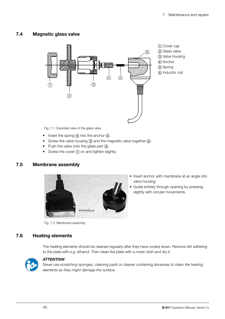 7 .4 magnetic glass valve, 7 .5 membrane assembly, 7 .6 heating elements | BUCHI Extraction System B-811 LSV User Manual | Page 45 / 54