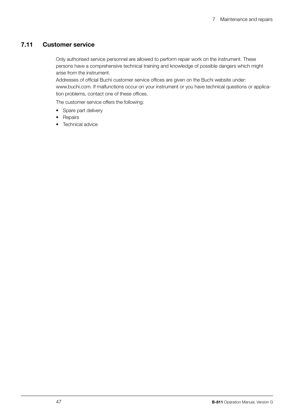 7 .11 customer service | BUCHI Extraction System B-811 LSV User Manual | Page 47 / 54