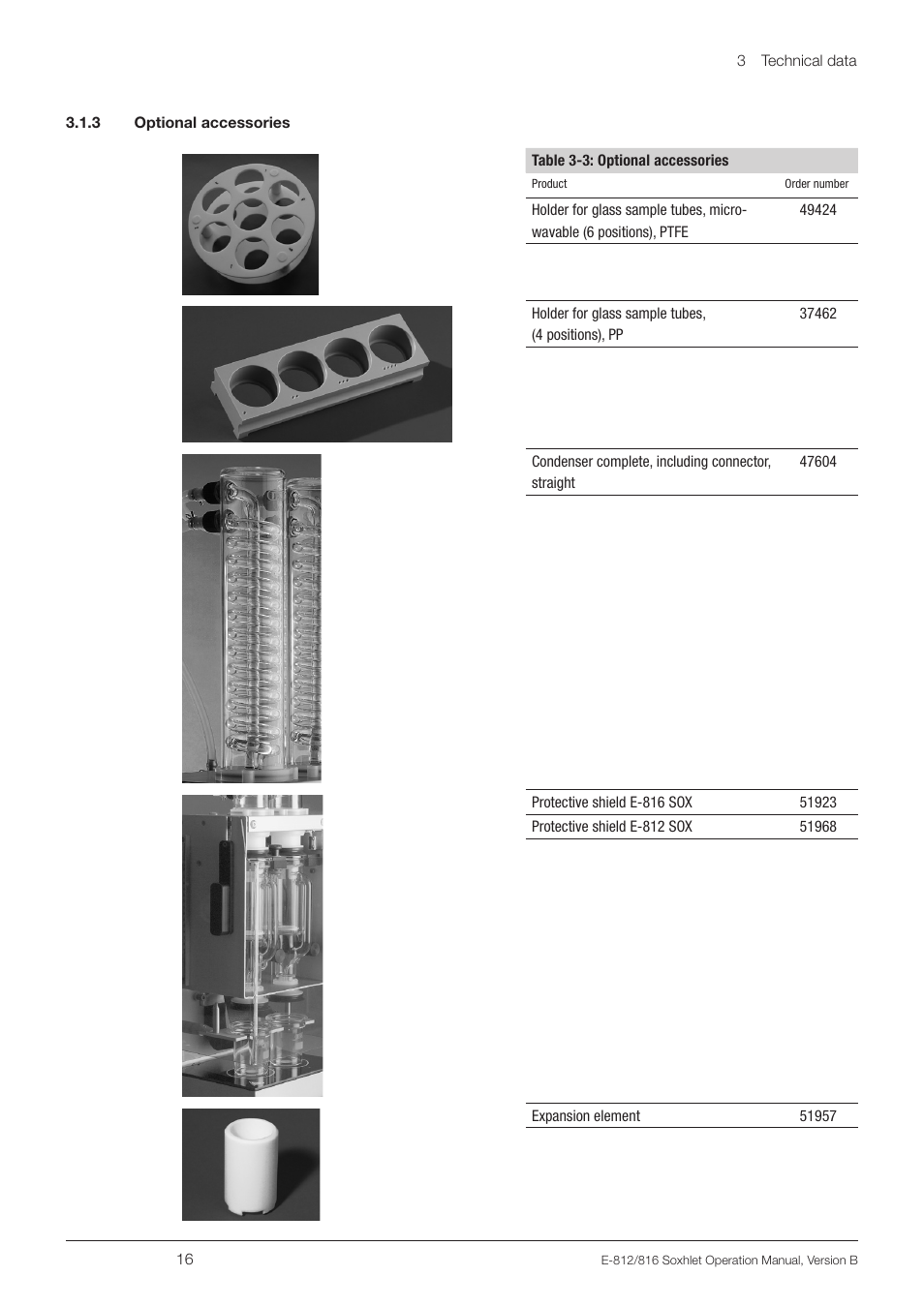 3 optional accessories | BUCHI Extraction Unit E-816 SOX User Manual | Page 16 / 56